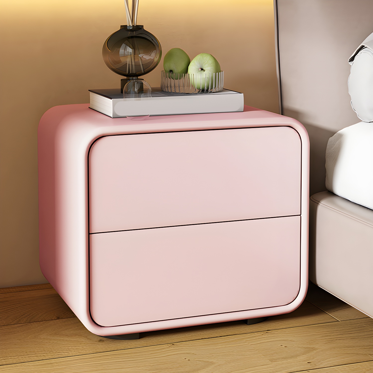 Contemporary Style 2 Drawer Night Table Solid Wood Frame Leather Nightstand - image 8