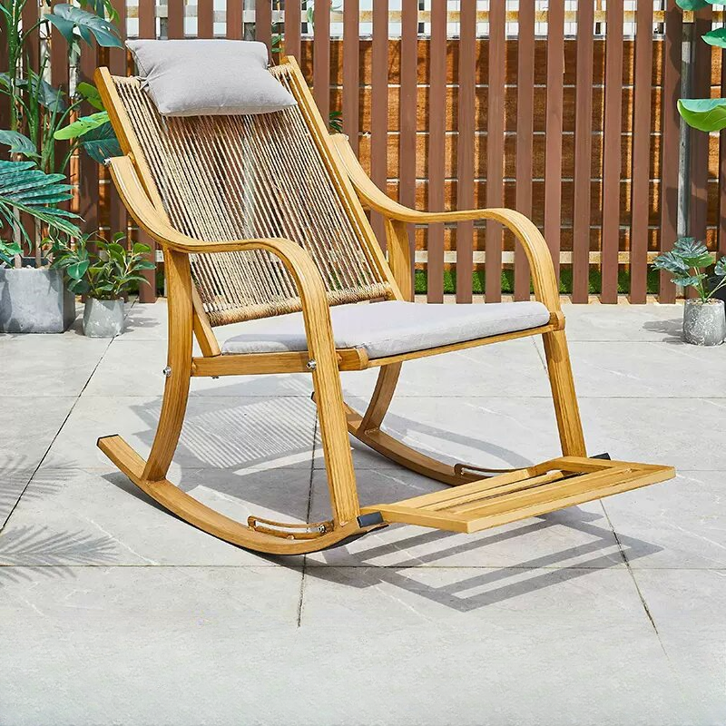 Cocoa Craftsman Wicker Front Porch Rocking Chairs with Separable Pillowcase