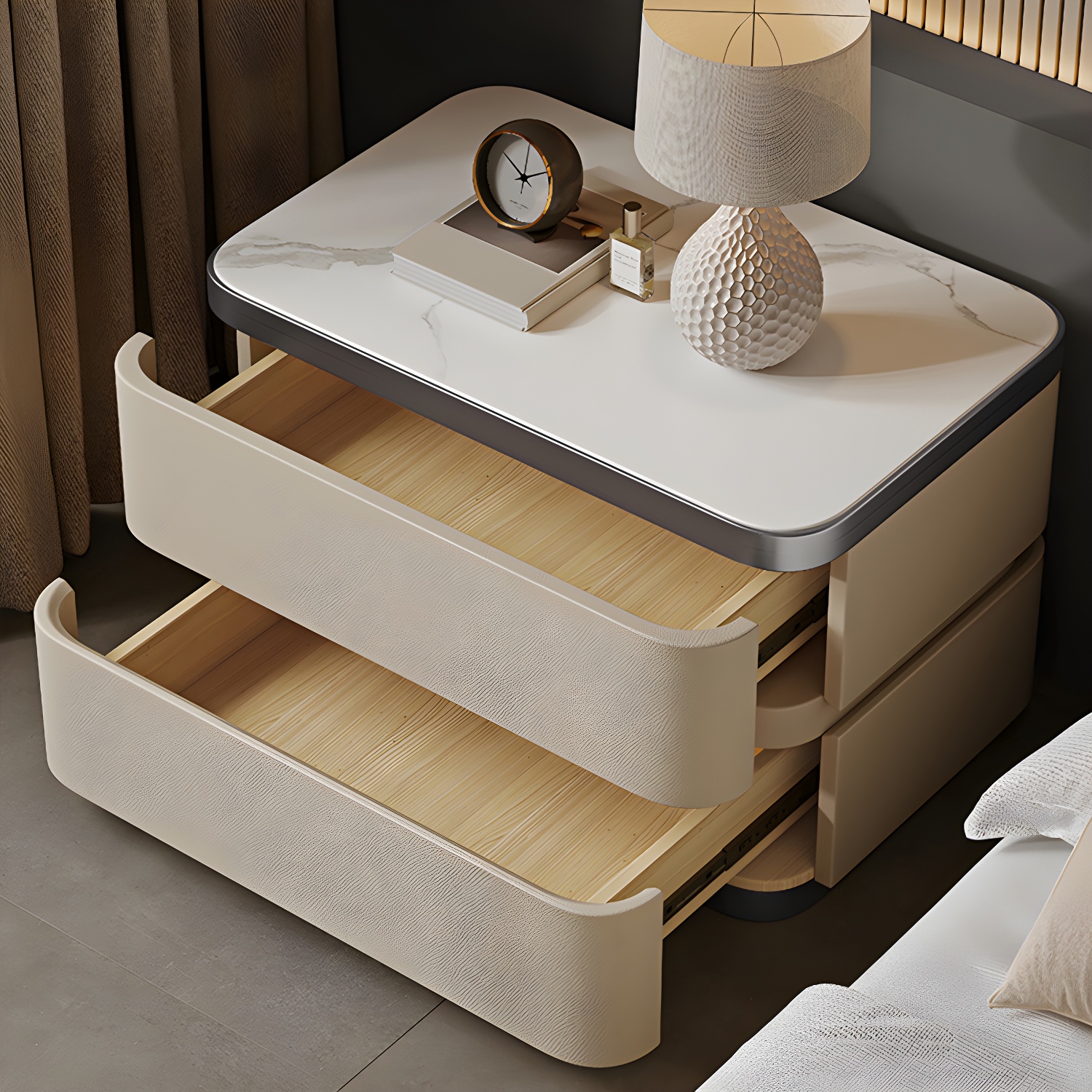 Scandinavian Bedside Cabinet Made of Solid Wood with Two Drawers for Bedroom - image 12