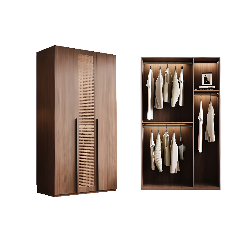 Cocoa Minimalist Natural Wood Wardrobe Closet with Compartments, Soft Close Door, Interior Shelves, and Clothing Rod