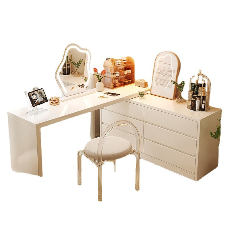 Chalk Modish Wood Makeup Vanity with Standard Length and Non-Upholstered Chair(s) - image 6