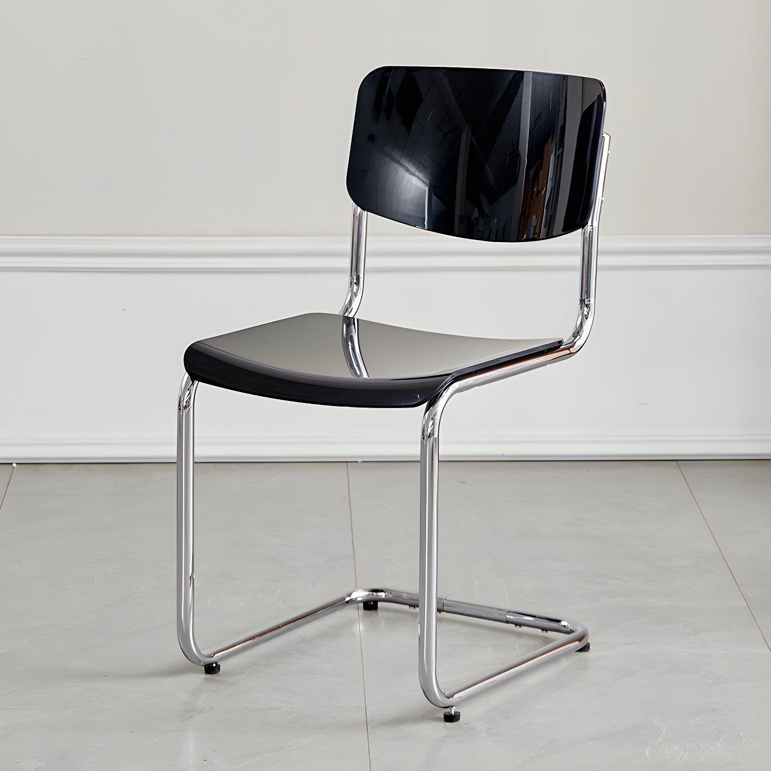 Modern Plastic & Acrylic Side Chair with Low Back and Open Back Style - Silver Leg Color