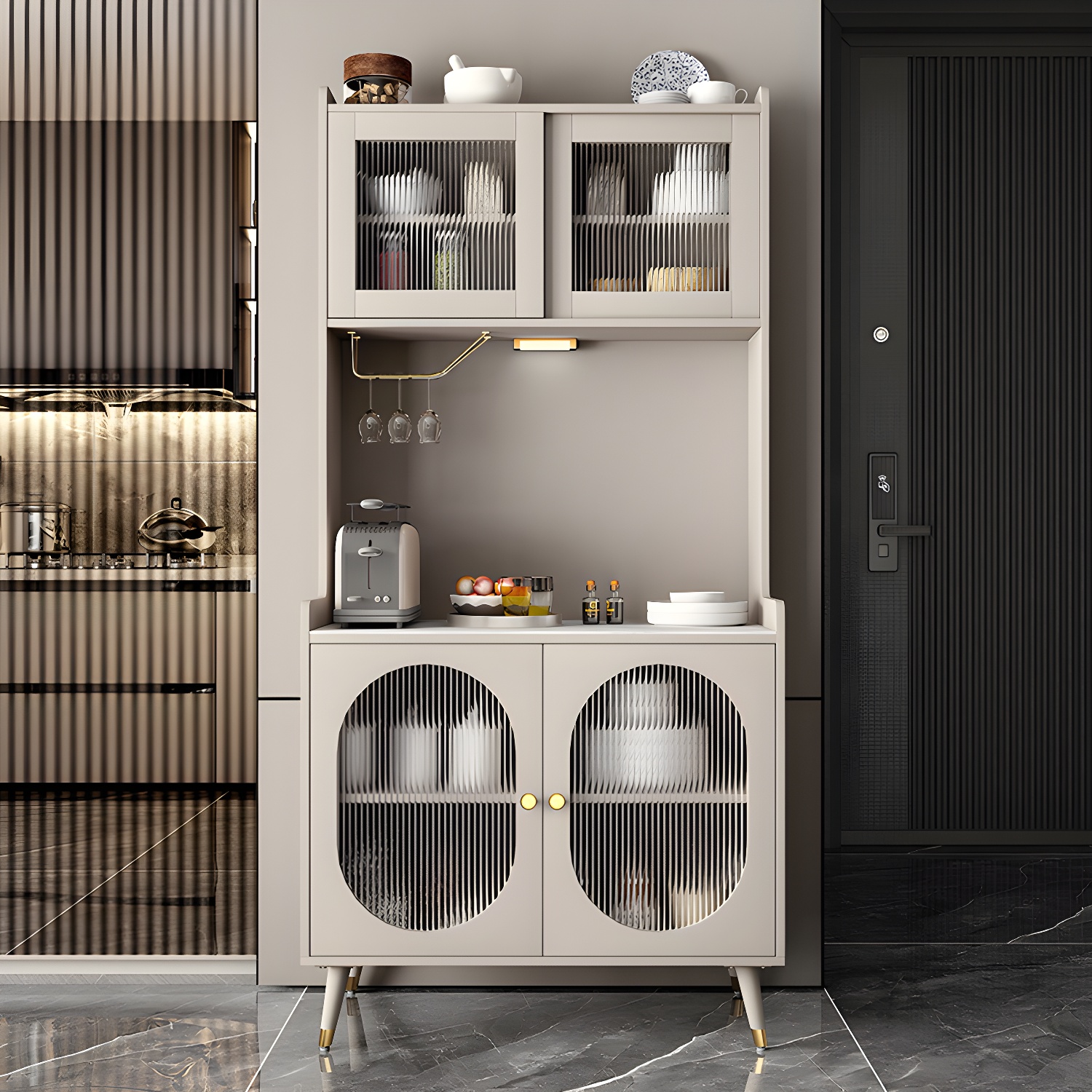 Stone Glam Sideboard Adjustable Shelves Kitchen Dining Room Sideboard - image 3