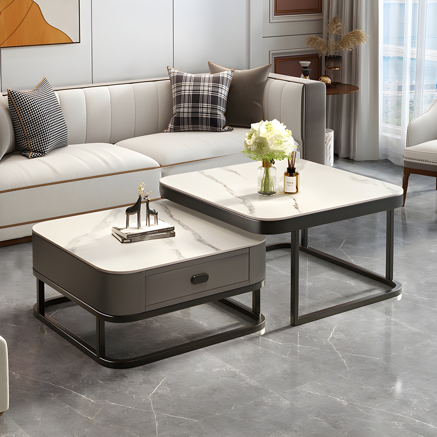 Slate Coffee Table Square 2 Nesting Coffee Table Set for Living Room - image 13