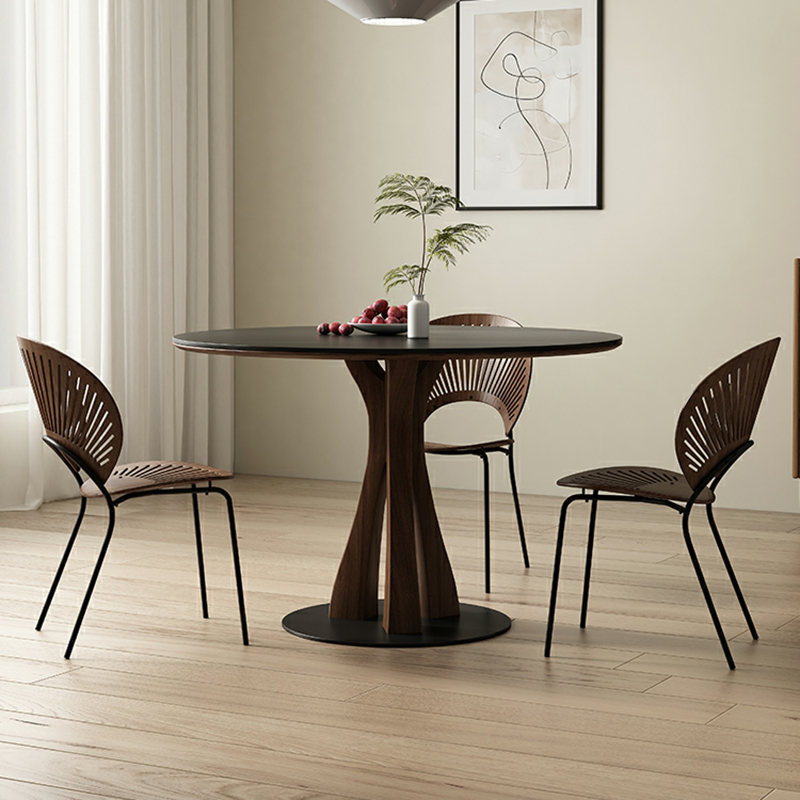 Round Modern Stone Top Dining Table with Solid Wood Pedestal Base - image 5