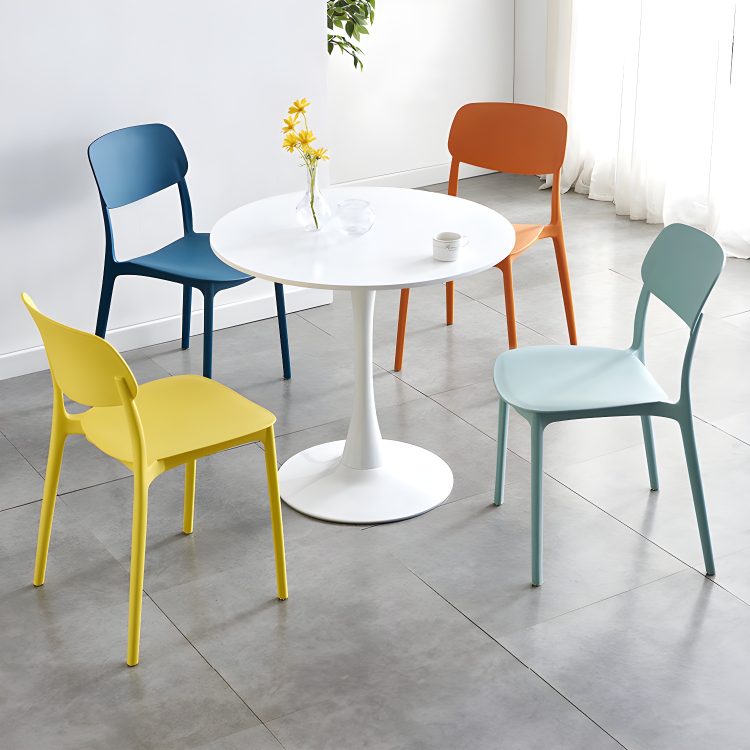 Scandinavian Stackable Armless Dining Chairs Plastic Open Back Dining Side Chair - image 13