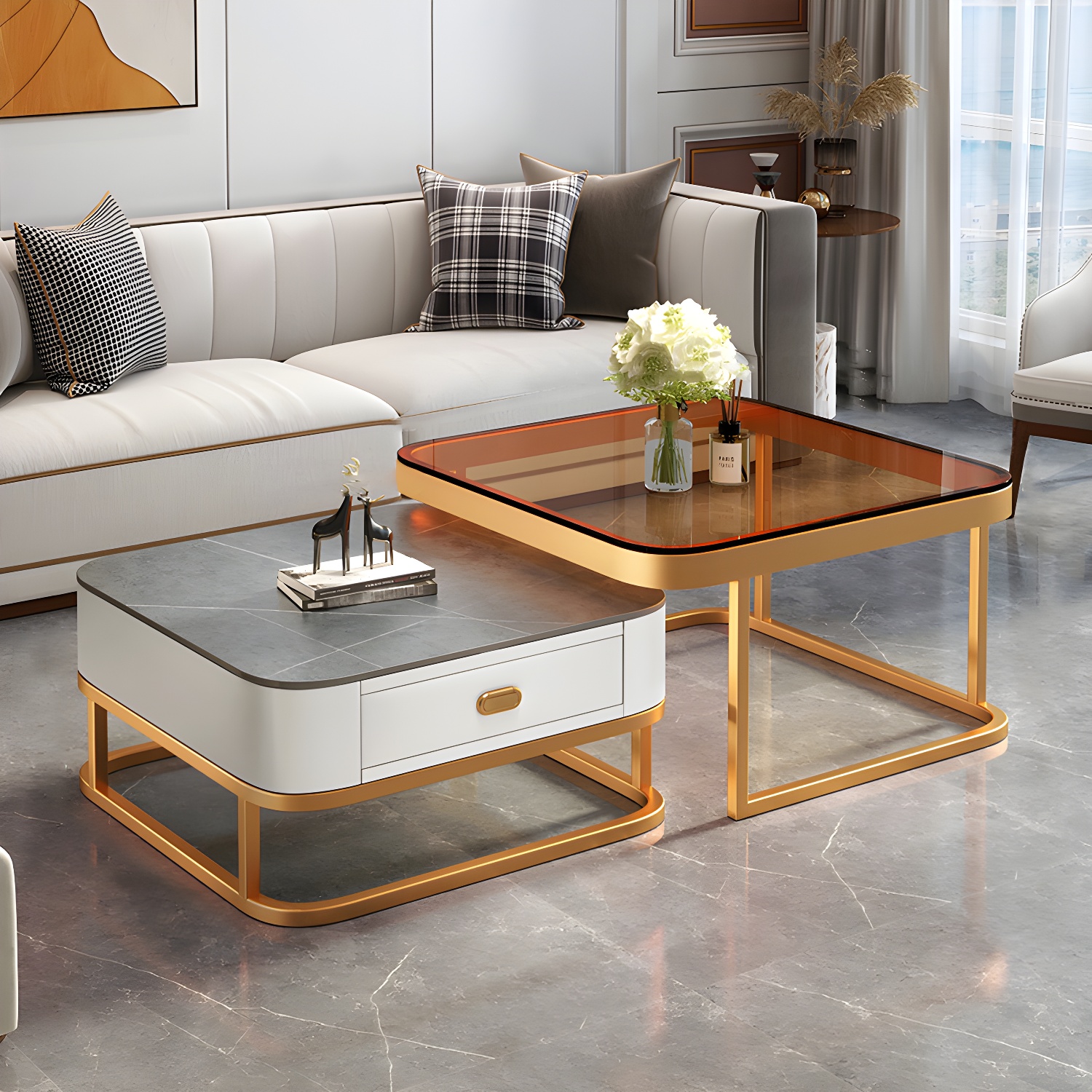 Slate Coffee Table Square 2 Nesting Coffee Table Set for Living Room - image 5
