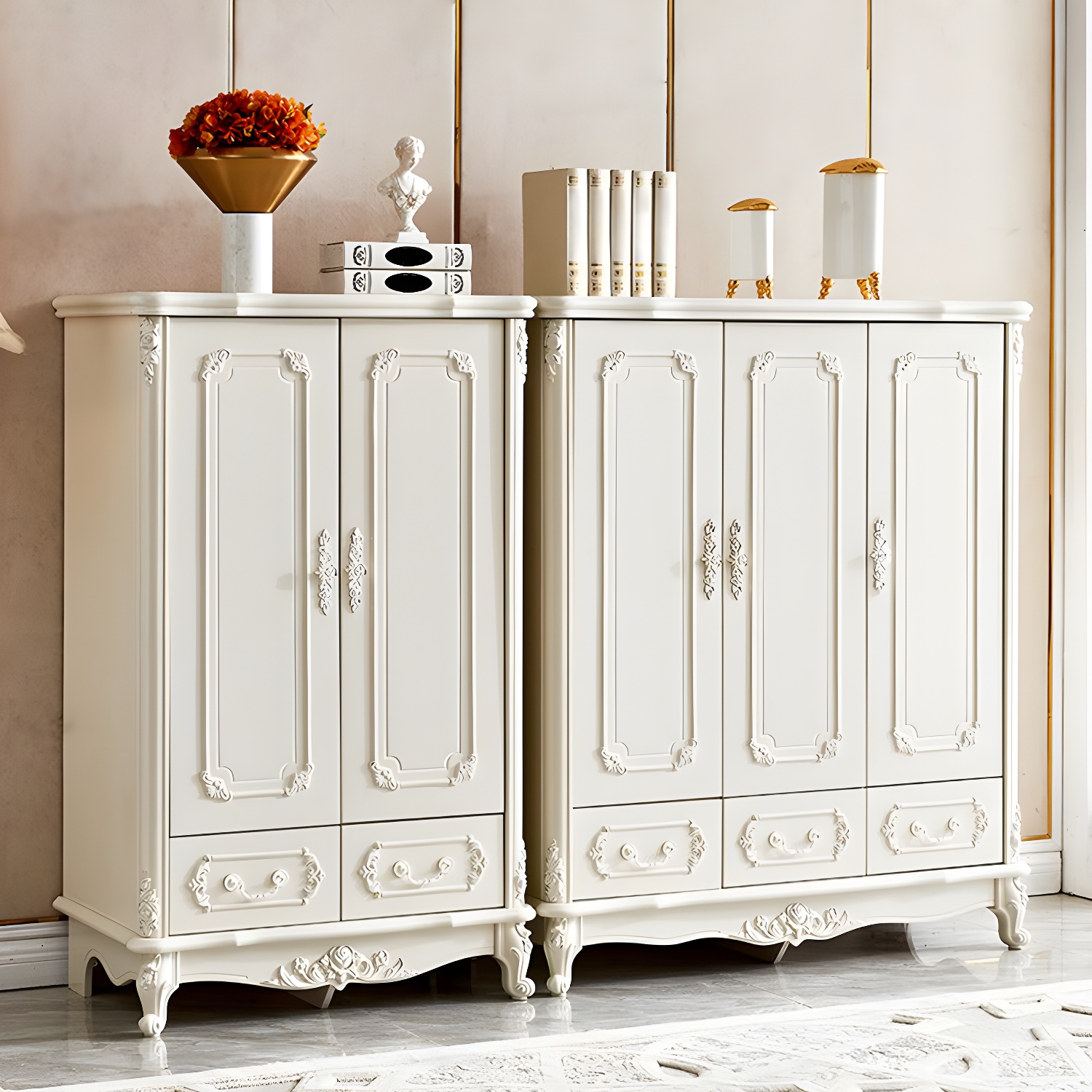French Country white Wood Wardrobe Armoire with Soft-Close Drawers & Adjustable Shelves