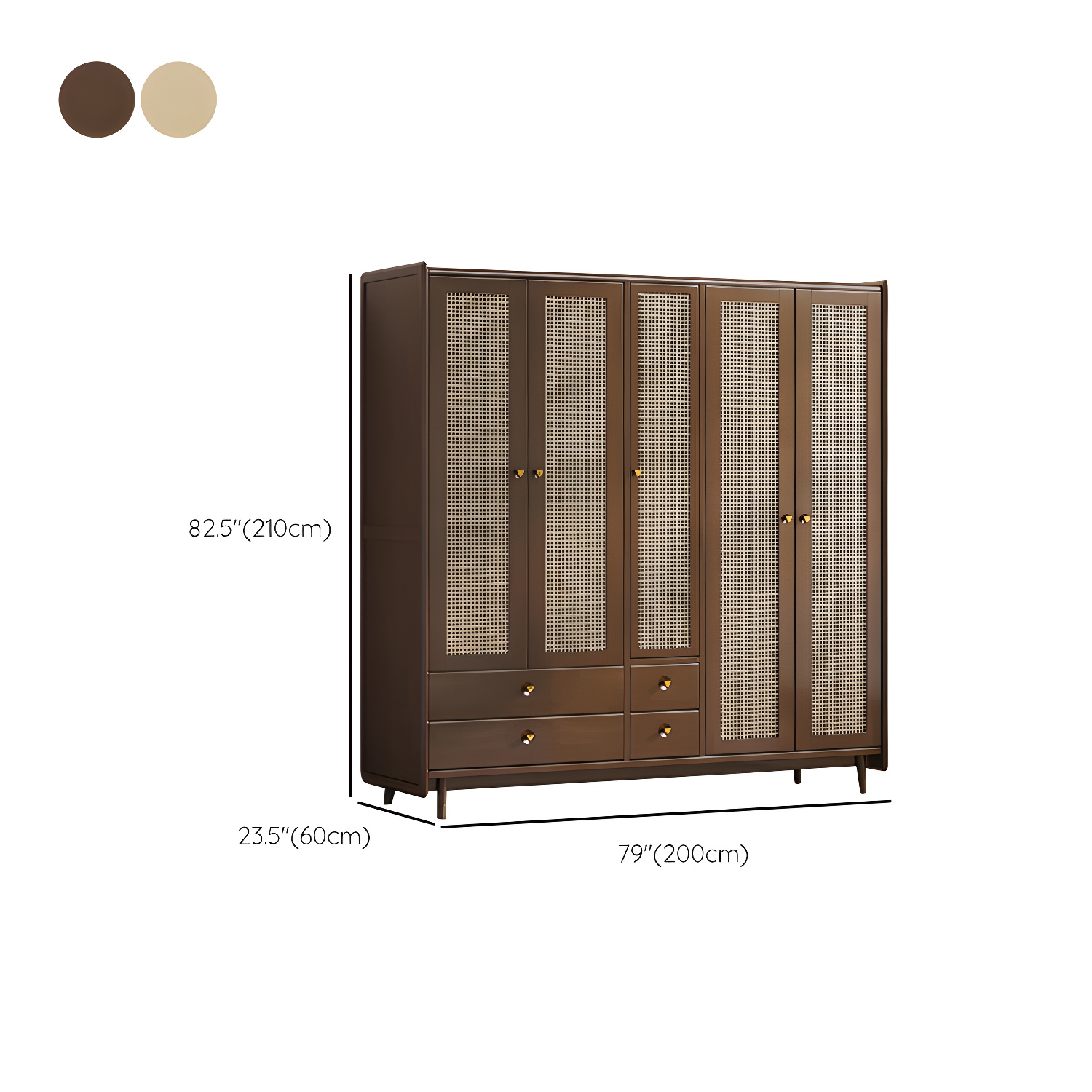 Rubberwood Solid Wood Frame Wardrobe Modern Rattan Hinged Doors with Legs - image 16