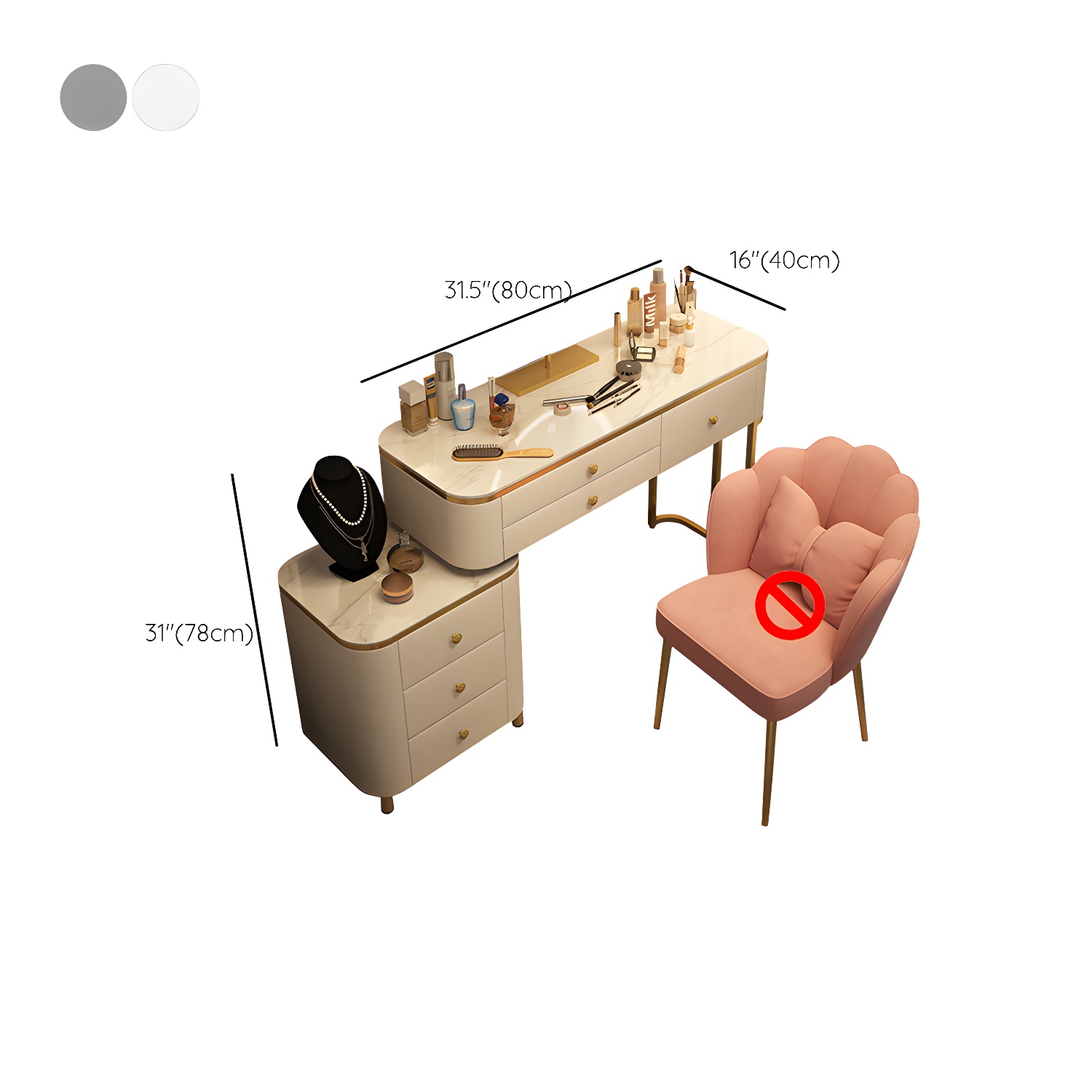 Scandinavian Wooden Vanity Desk in White Modern with Drawers Dressing Table - image 15