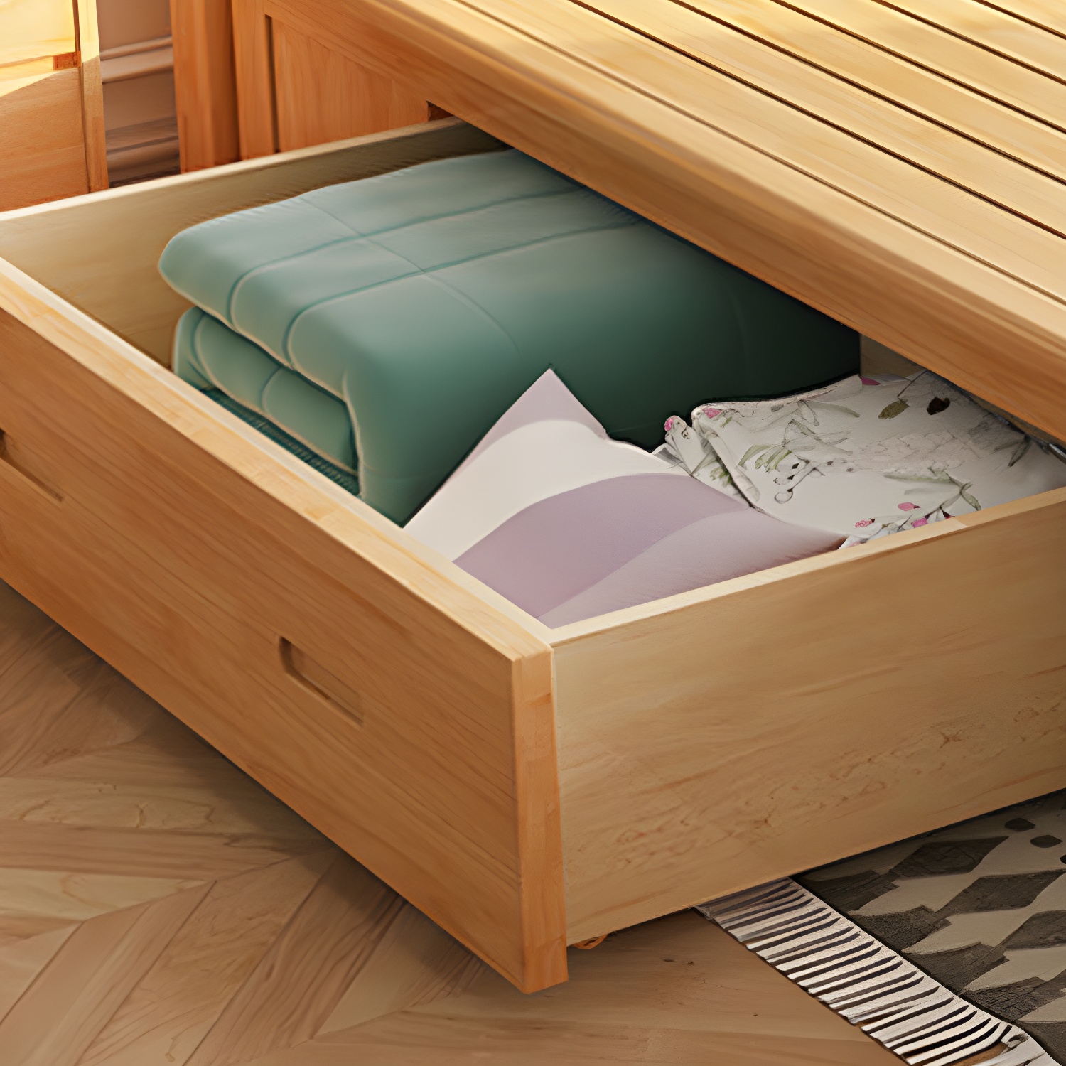 84.65 inch Wide Scandinavian Bed Frame Solid Wood Standard Bed with Headboard - image 7