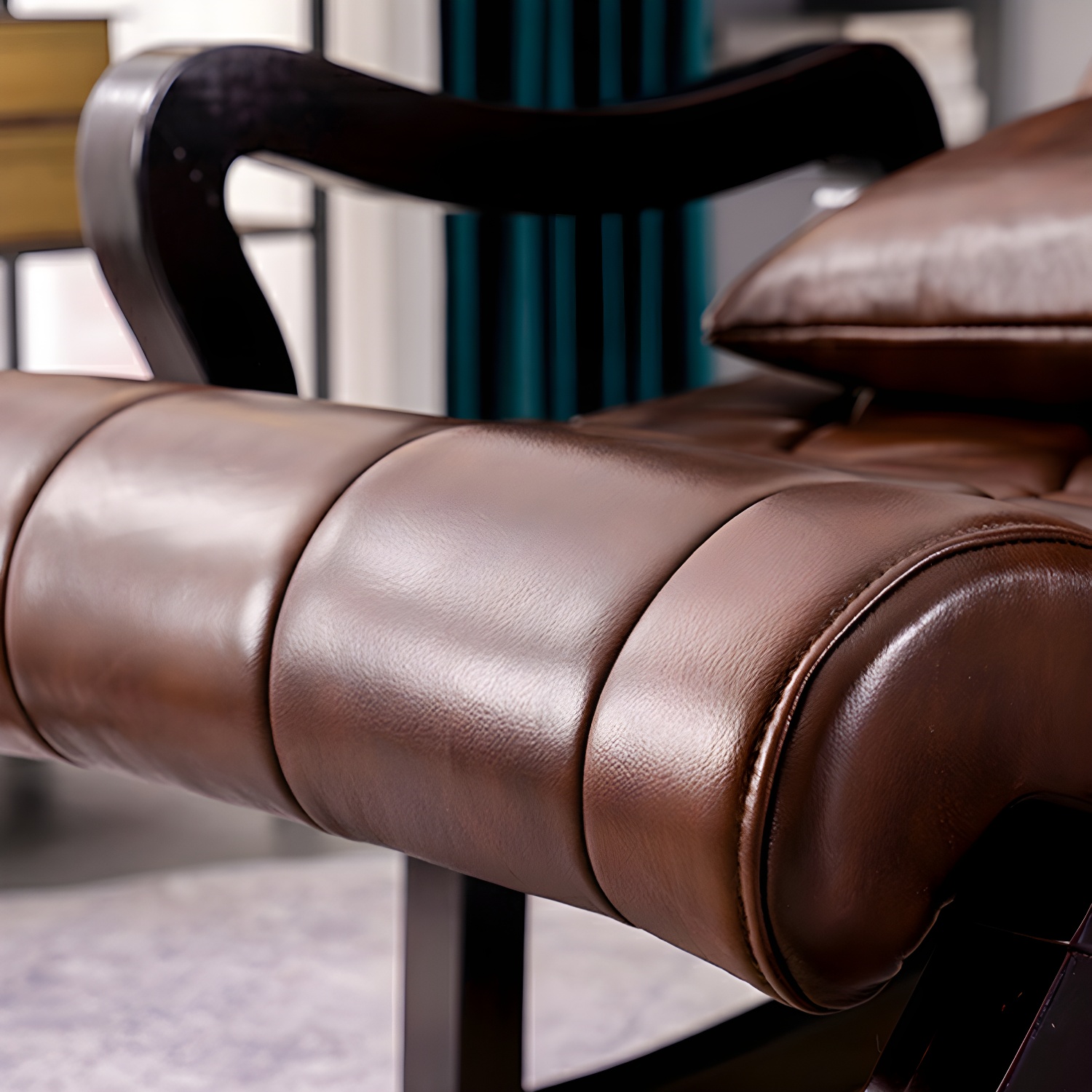 49" Wide Tufted Cushions Solid Wood Leather Rocking Accent Chair - image 17
