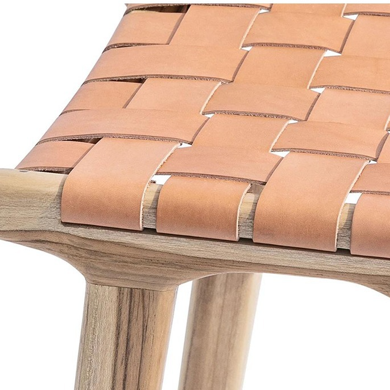 Modish Stable Genuine Leather/Rope/Faux Leather Woven Side Chair with Wood Framed Open Back and Natural Finish/Brown Base - image 9