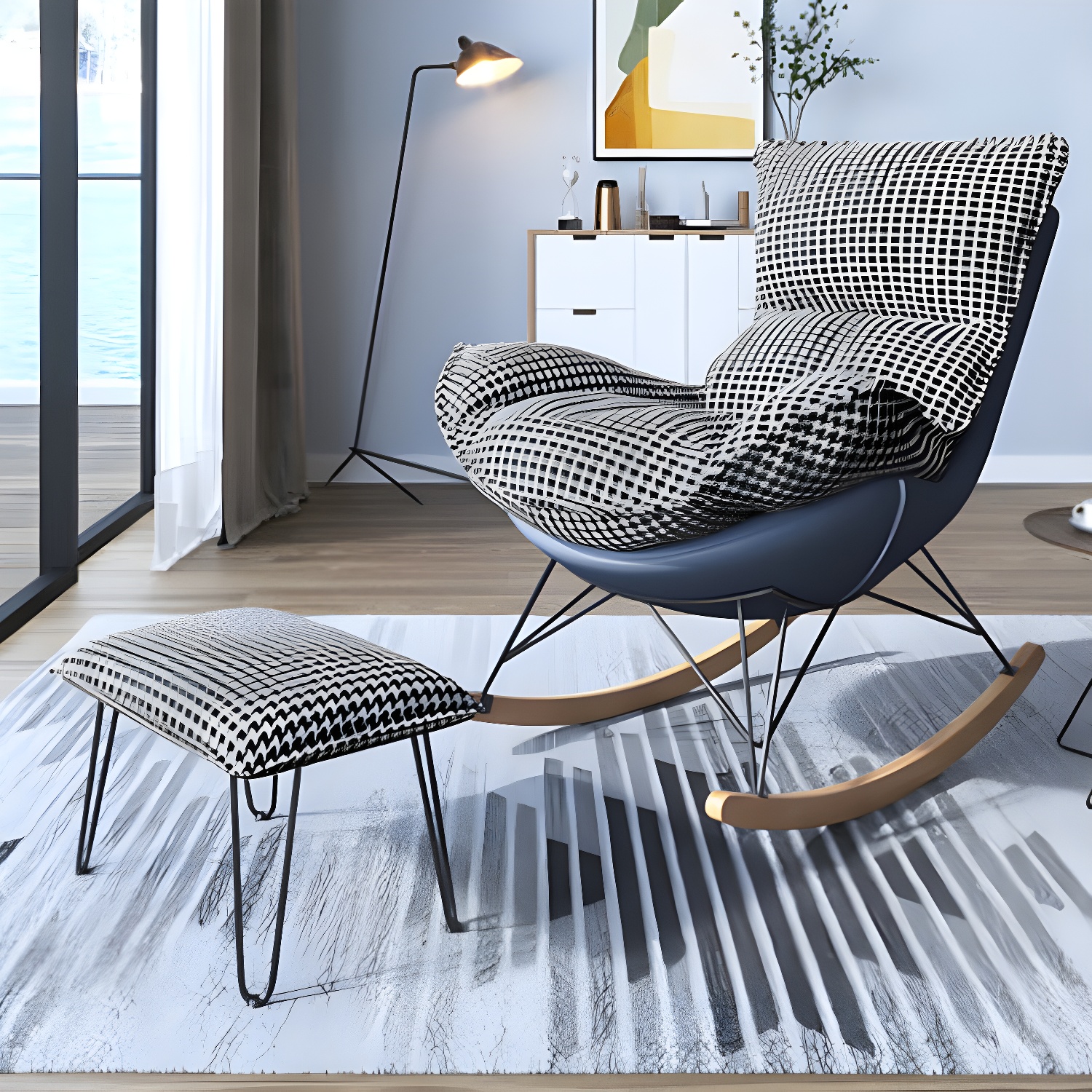 Contemporary Rocking Chair Solid Wood Rocker Chair with Removable Cushions - image 3