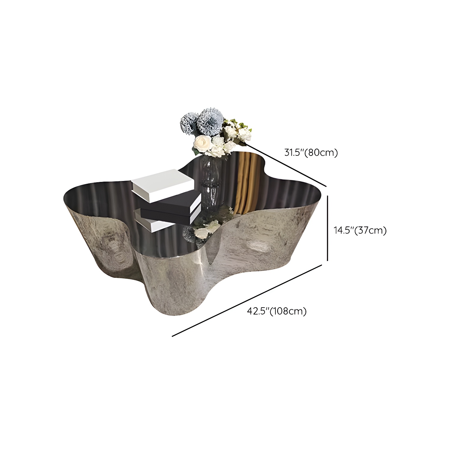 Silver Modern Coffee Table with Free Form Metal Top and Abstract Stainless Steel Base - image 21