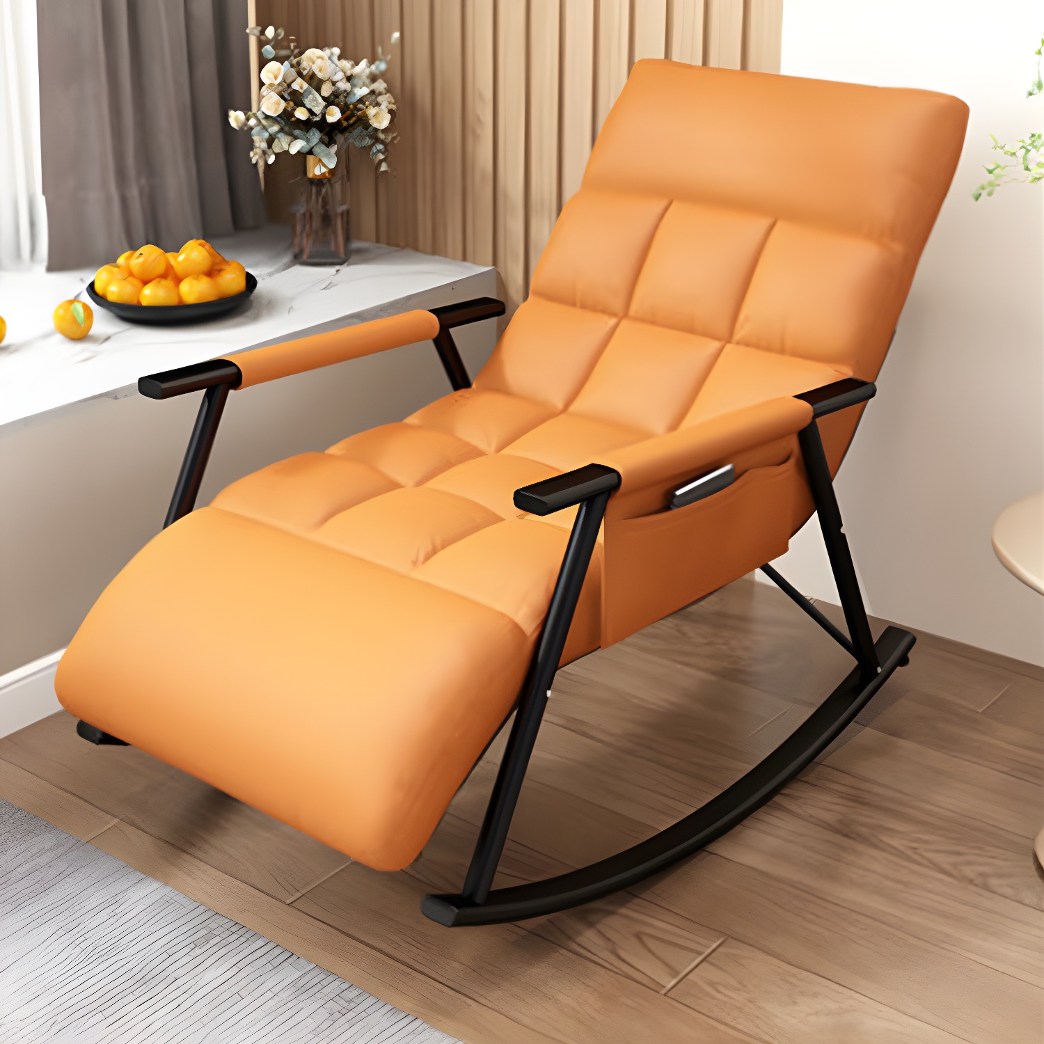 Modern Style Rocking Chair Faux Leather Upholstered Chair with Storage - image 5