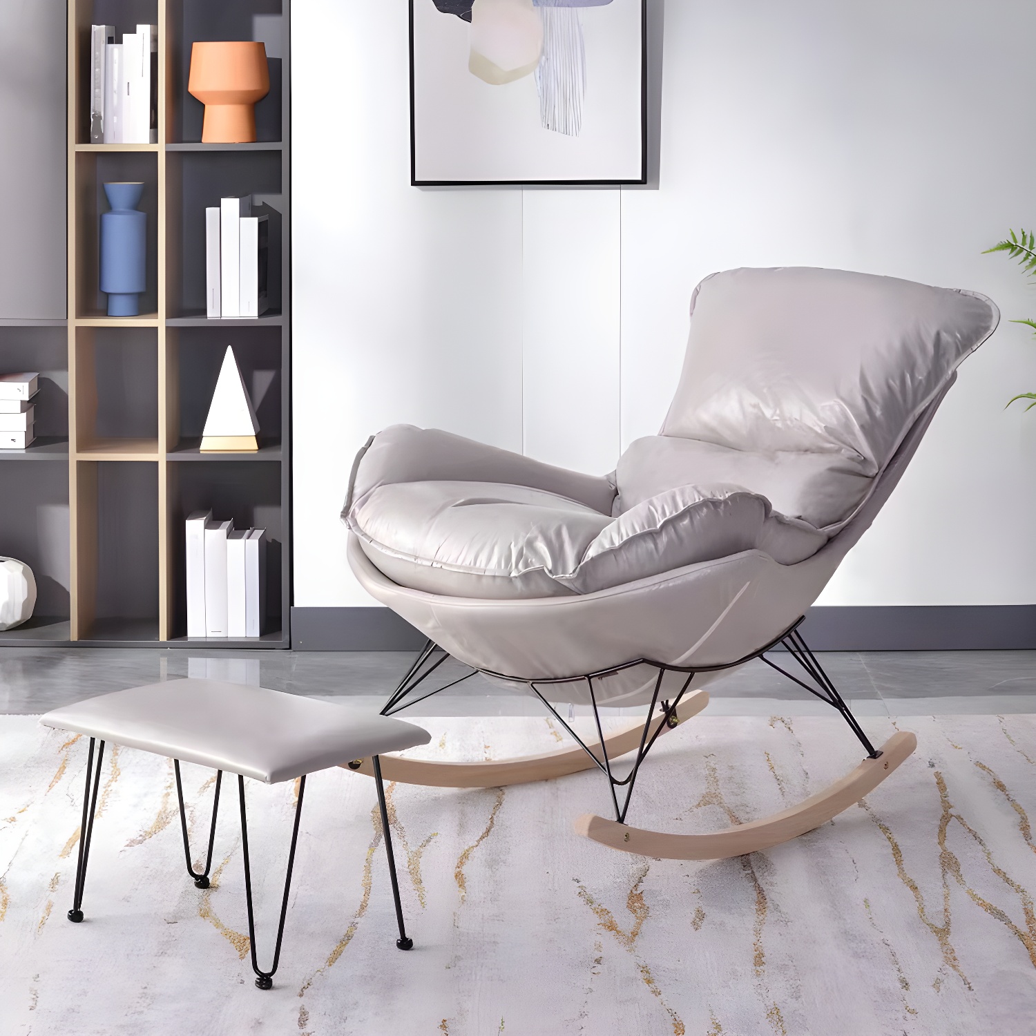 Modern Rocking Chair Upholstered Button-Tufted Glider for Living Room - image 3