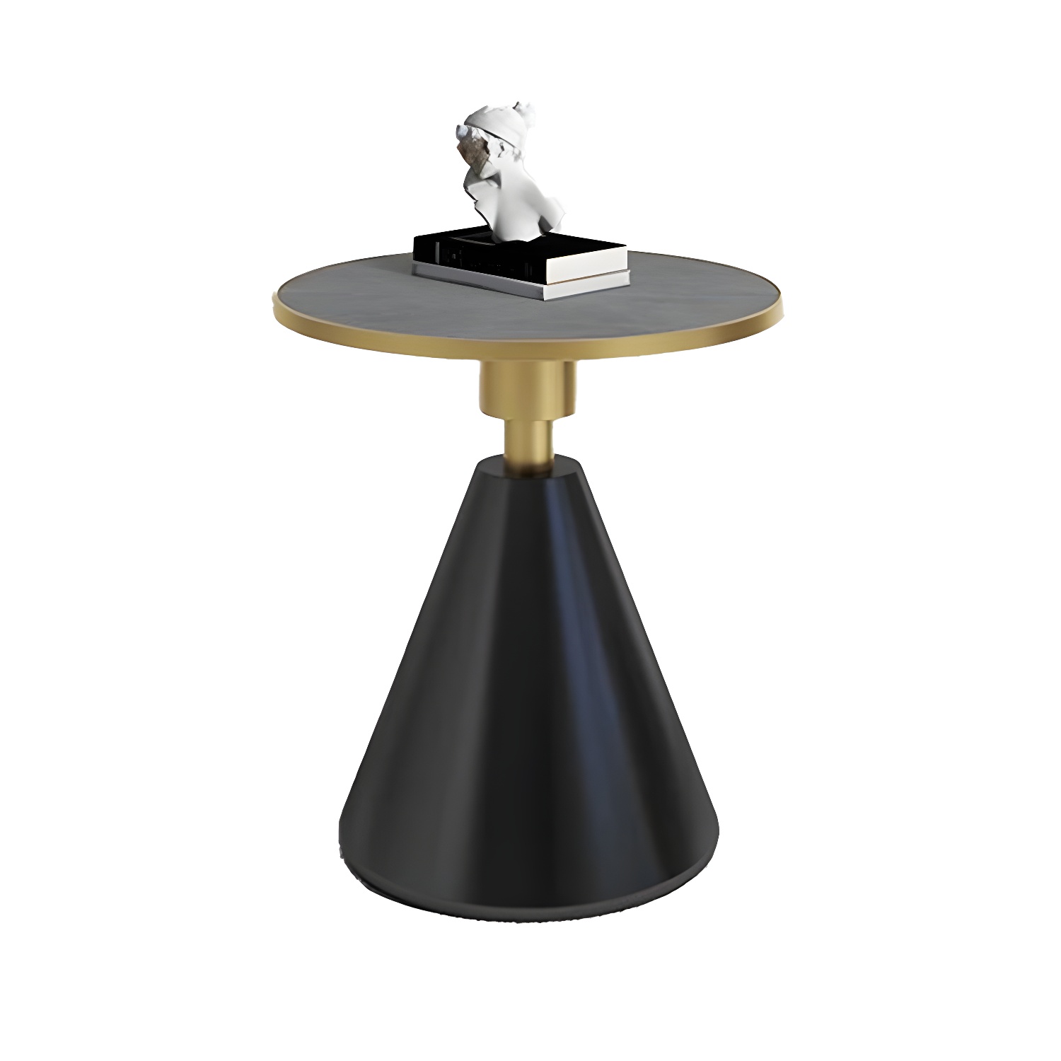 Round Stone Glam Coffee Table with Pedestal Iron Base and Built-in Storage - image 7