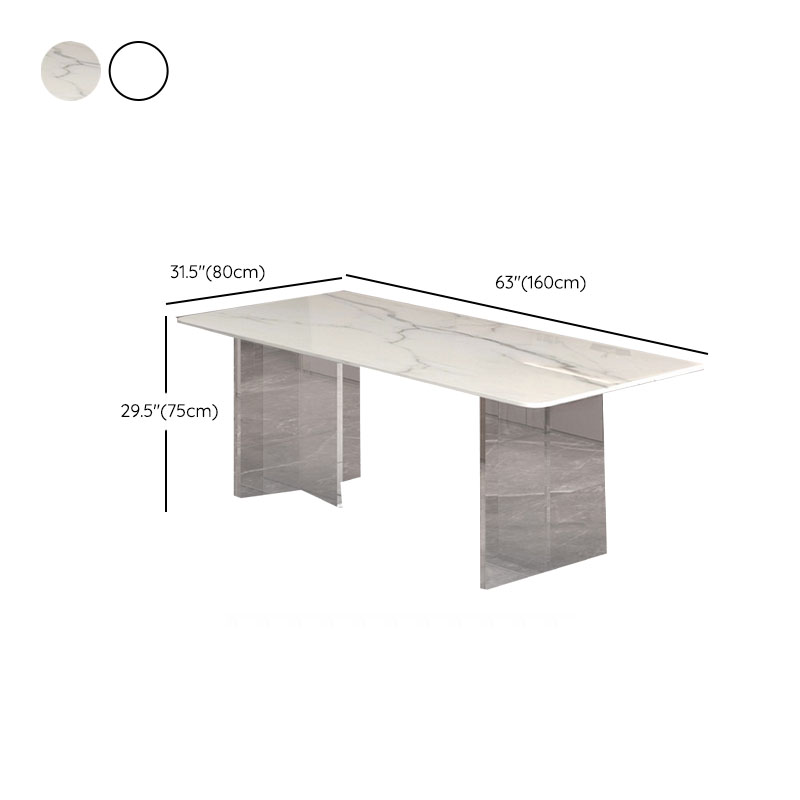 Dining Table Set with Rectangular White Slate Stone Top, Two-sided Pedestal Base, and Padded Chair with Back - image 11
