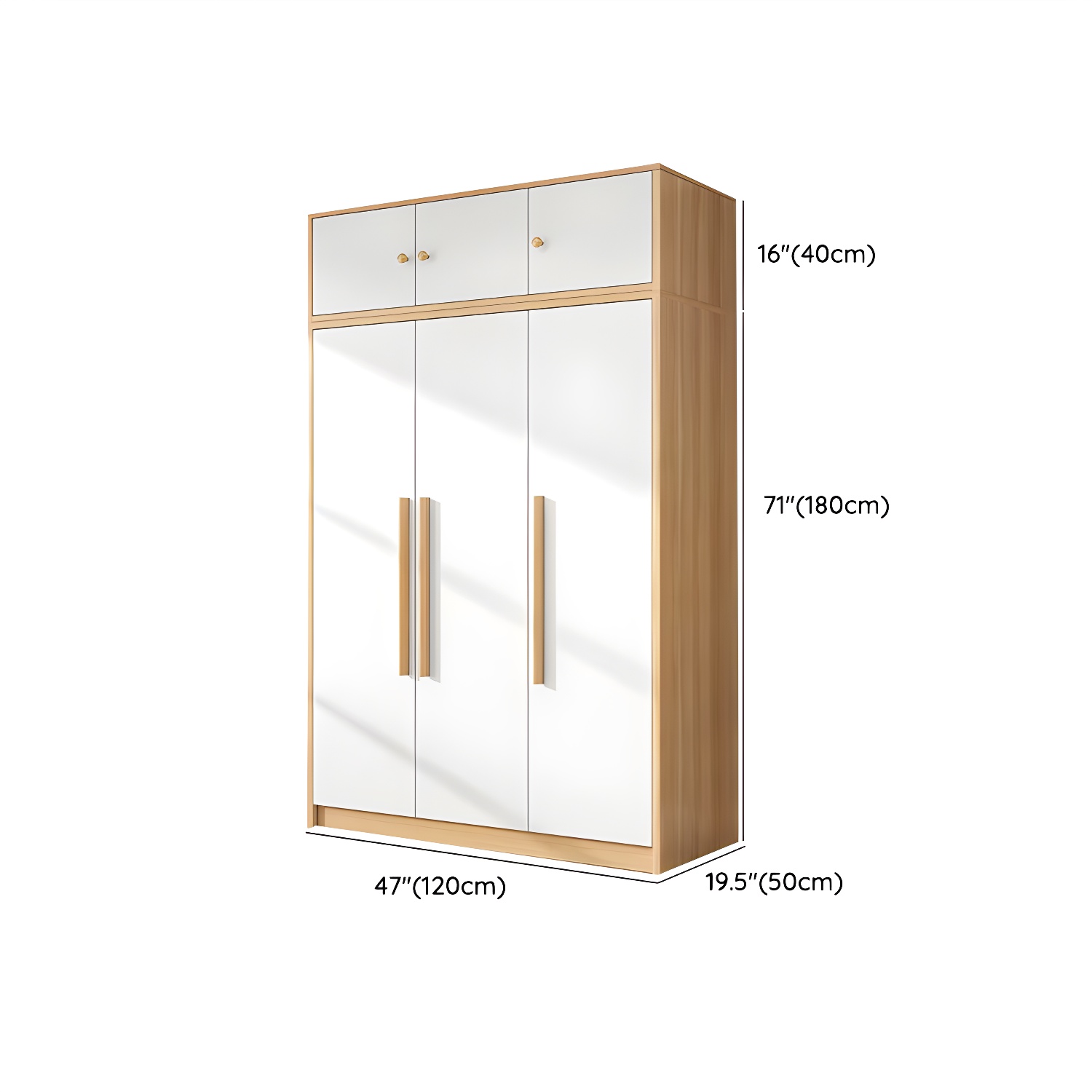 Scandinavian Wood Handle Storage Wardrobe with Metal Clothing Rod and Shelves - image 14