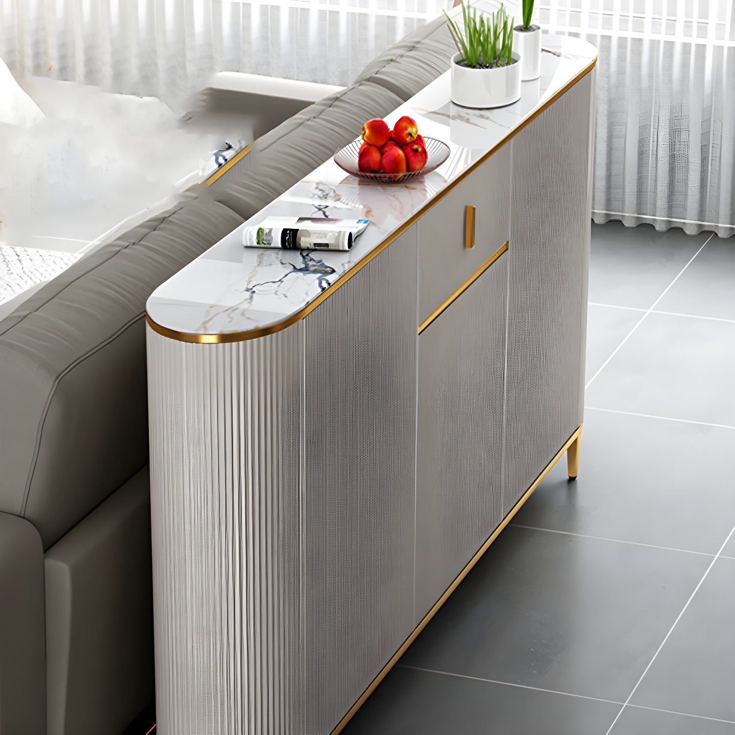 Glam Style Stone Top Sideboard Engineered Wood Side Board for Living Room - image 7