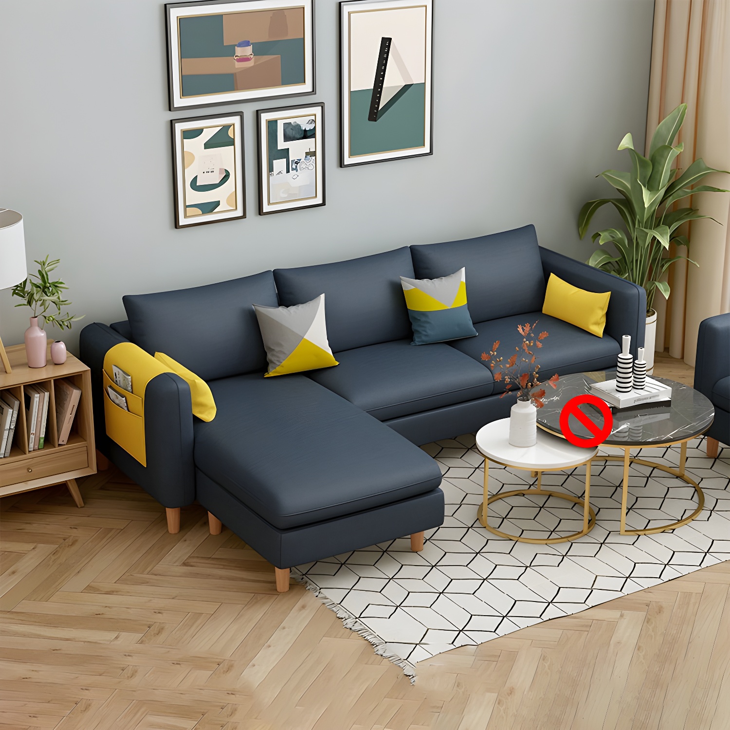 Modern Wooden Frame L-Shaped Sectional Sofa Chaise in Small Size with Storage Included