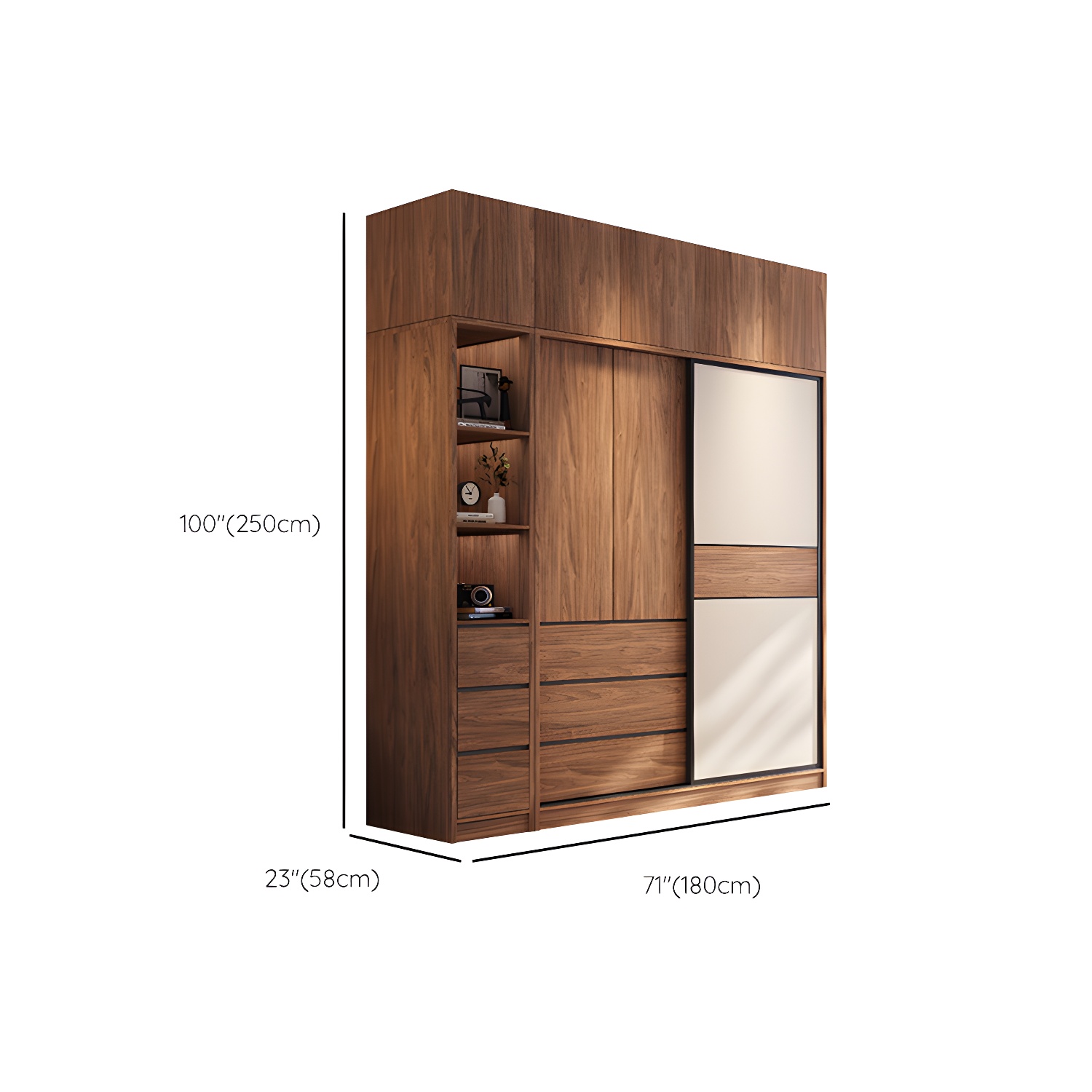 Modern Freestanding Wardrobe Brown Wood Wardrobe Armoire with Drawers - image 27