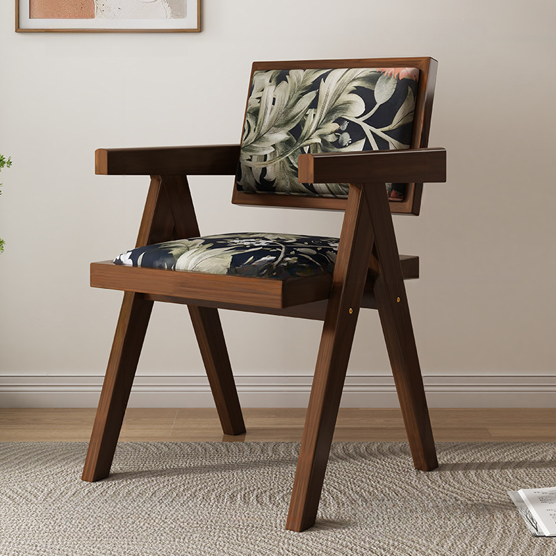 Modish Arm Chair with Ventilated Back, Padded Upholstery, Arms, and Natural Wood Legs