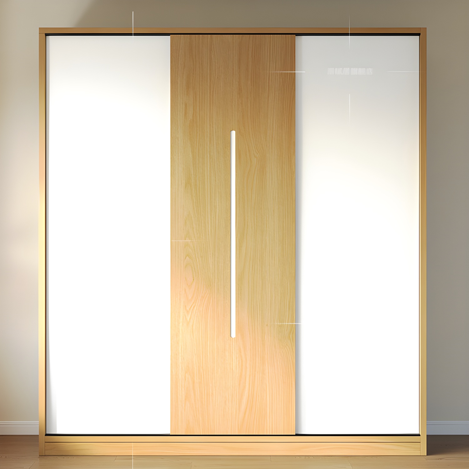 Natural Color Minimalist Cabinet Armoire with Soft Close Drawer, Soft Close Door & Interior Shelves - image 3