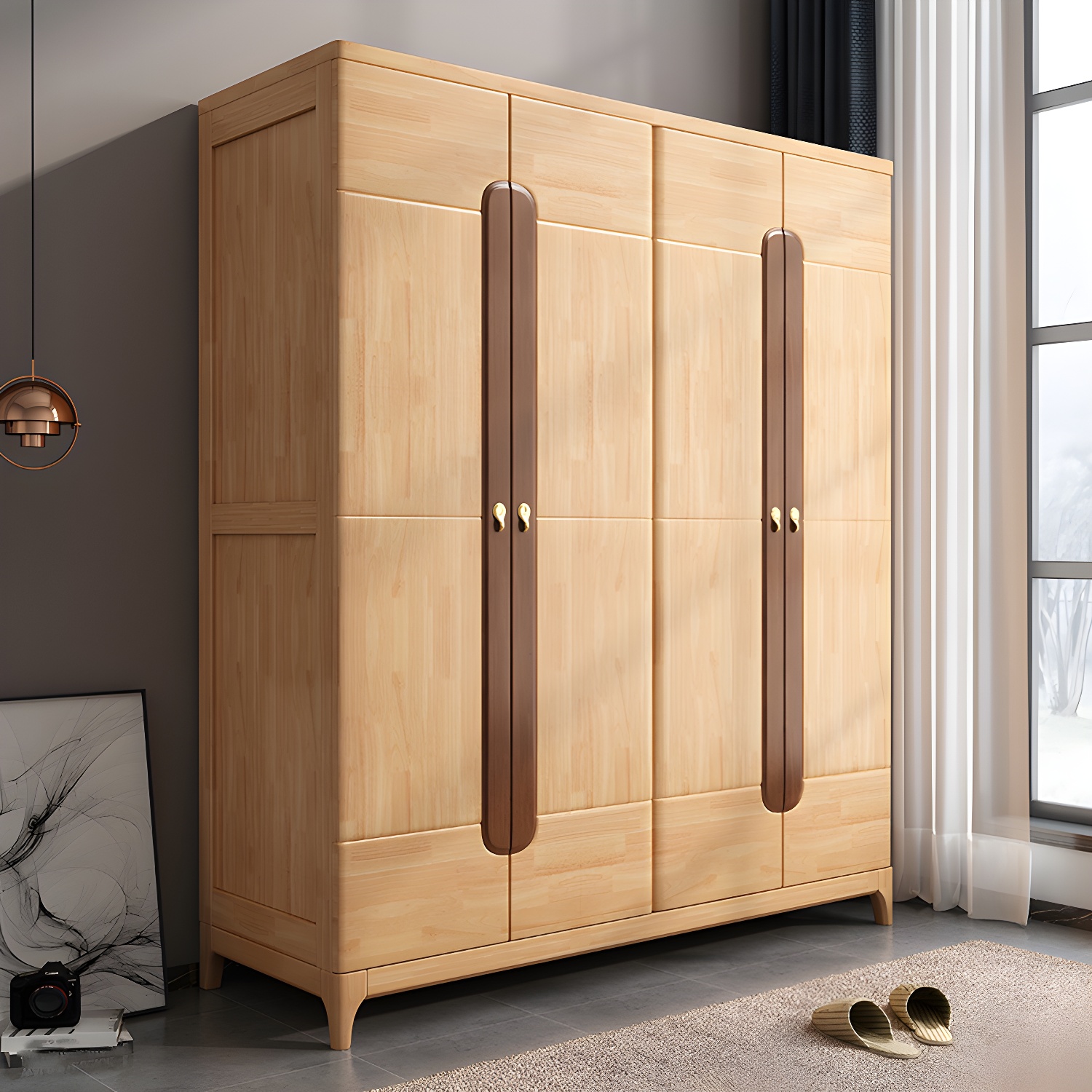 Modern Style Wardrobe Cabinet Wood Clothes Rail Wardrobe Armoire with Shelves - image 4
