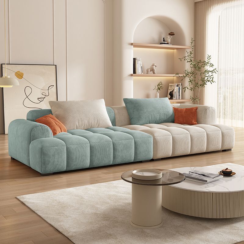 Vibrant Peony/Cerulean/Tangerine Color Sofa Couch with Round Arm and Concealed Support