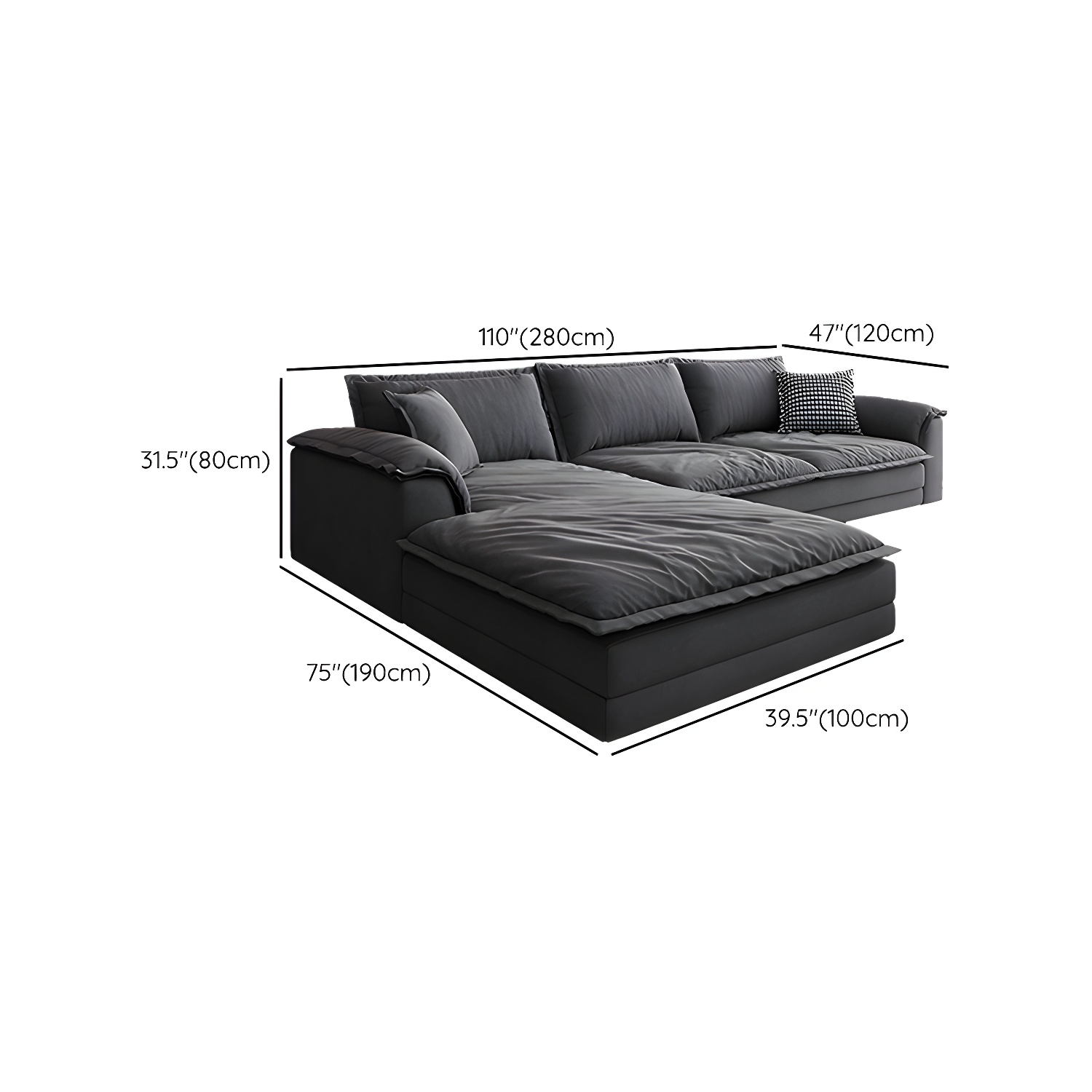 Modern Gray Abrasive Cloth Upholstered Stationary Sectional Sofa with Wood Frame - image 15