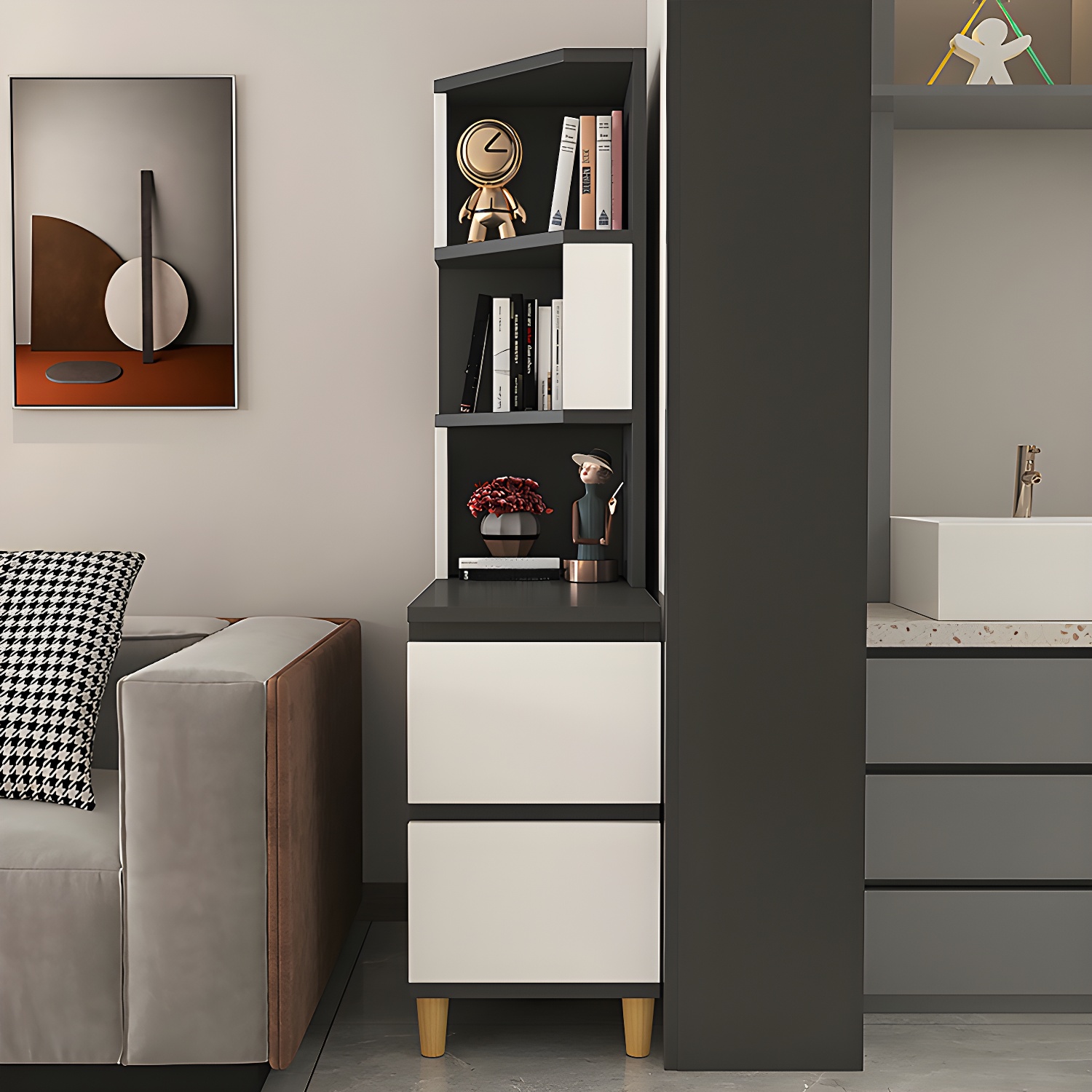 31" Wide Contemporary Corner 2 - Drawer Accent Chest with Shelves - image 4