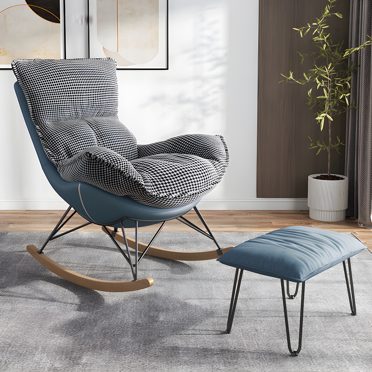 Contemporary Rocking Chair Faux Leather Waterproof Glider Chair with Removable Cushions - image 3