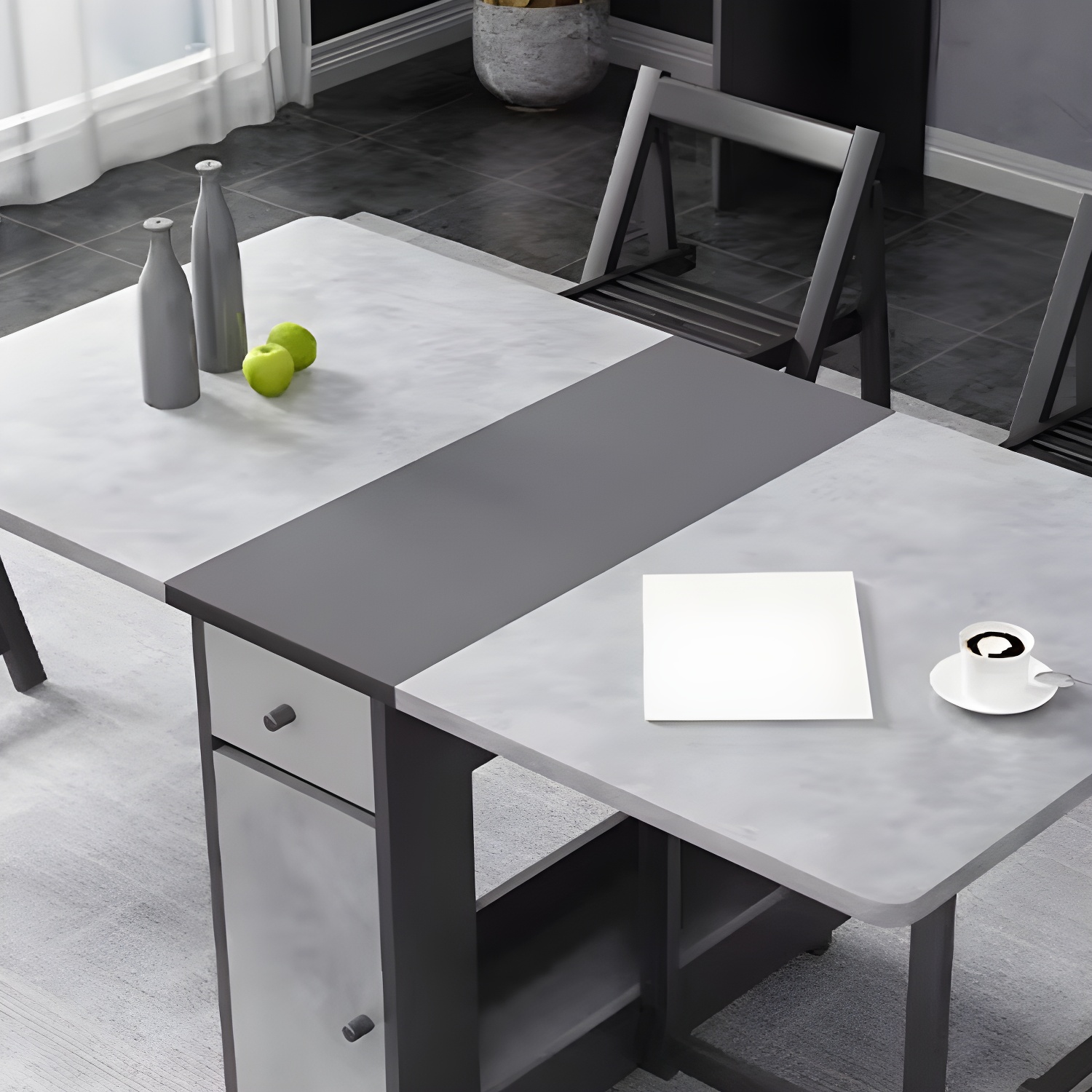 1/3/5 Piece Rectangle Shape Dining Room Furniture Set in Gray and Black - image 8