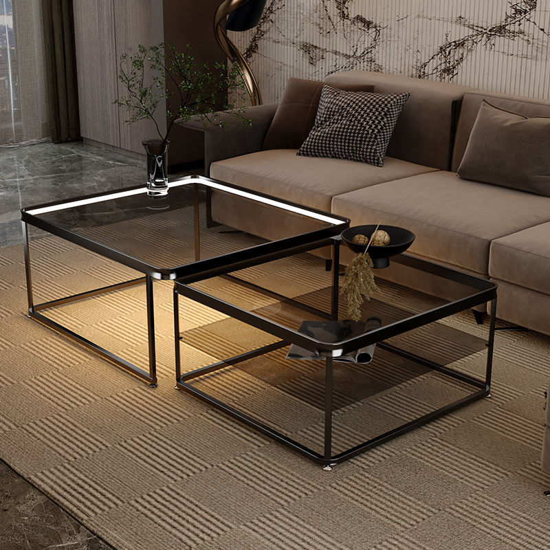 Gray/Tan Top Double Nesting Accent Table with Copper Square Frame - image 4