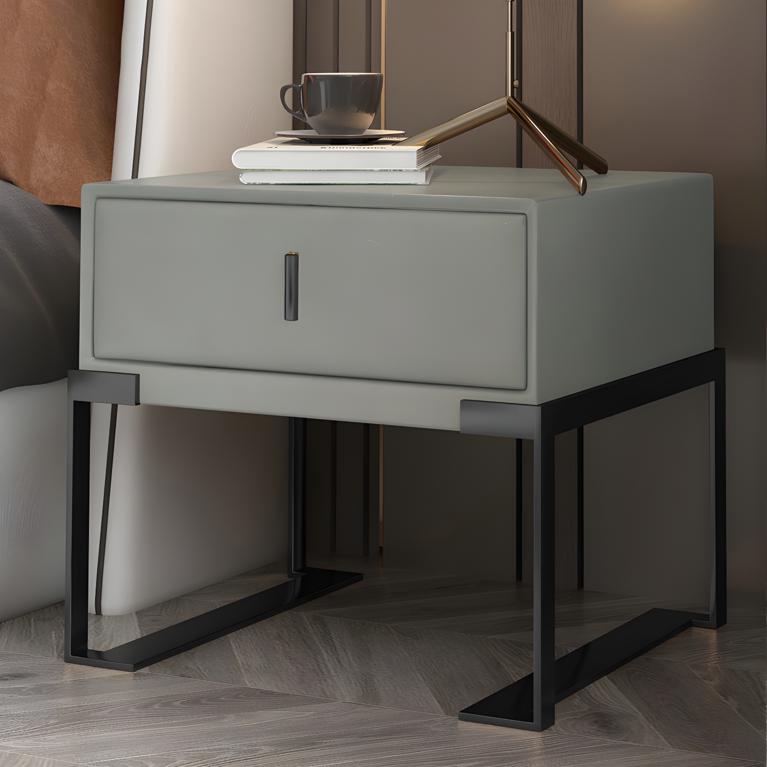 Faux Leather Nightstand 1-Drawer 21 Inch Tall Modern Legs Included Night Table - image 10