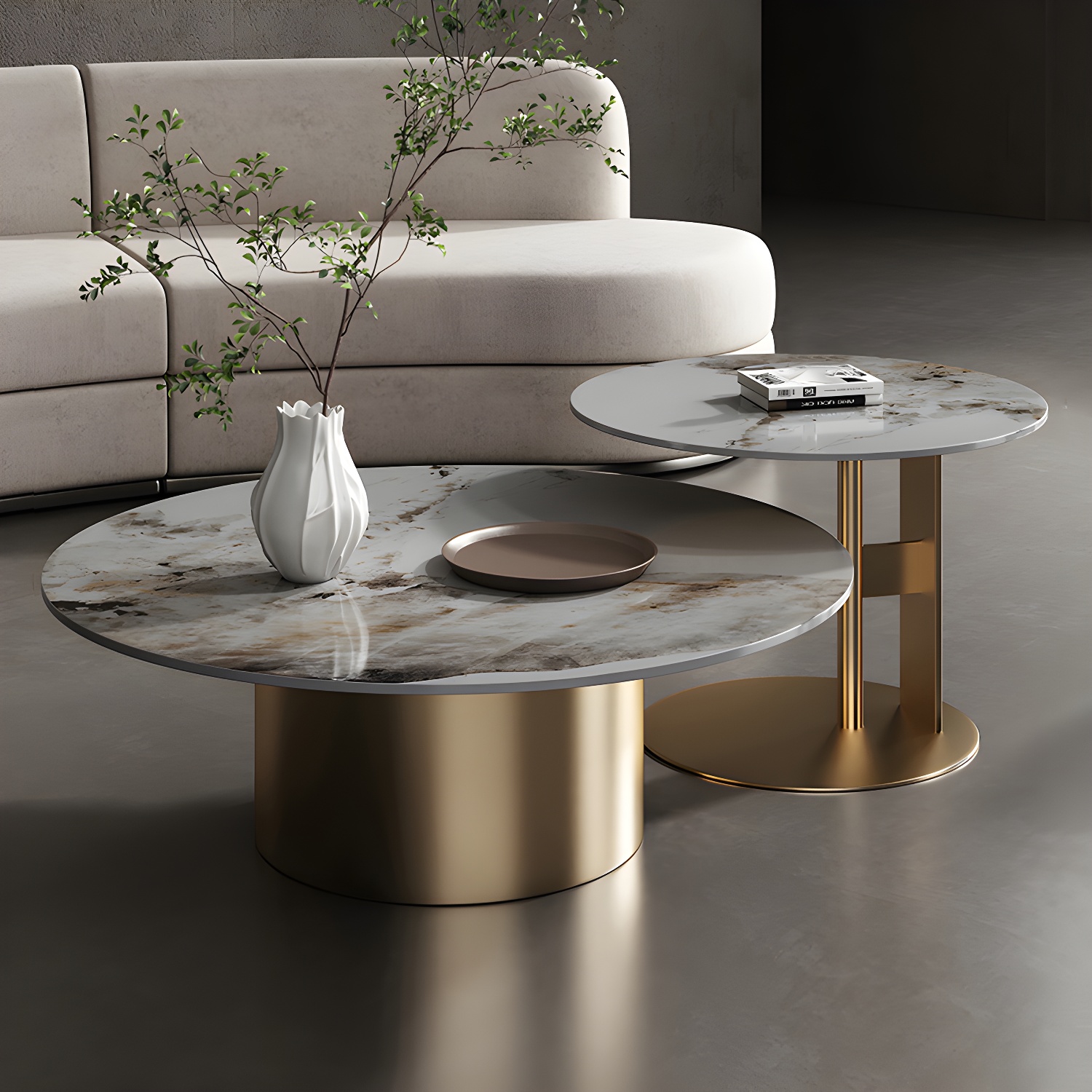 Slate Coffee Table Round Nesting Coffee Table Set with Pedestal Legs - image 6