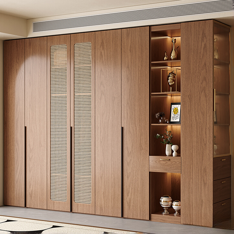 Cocoa Art Deco Self-supporting Cabinet Armoire with Soft Close Drawer, Interior Shelves, and Hanging Rod