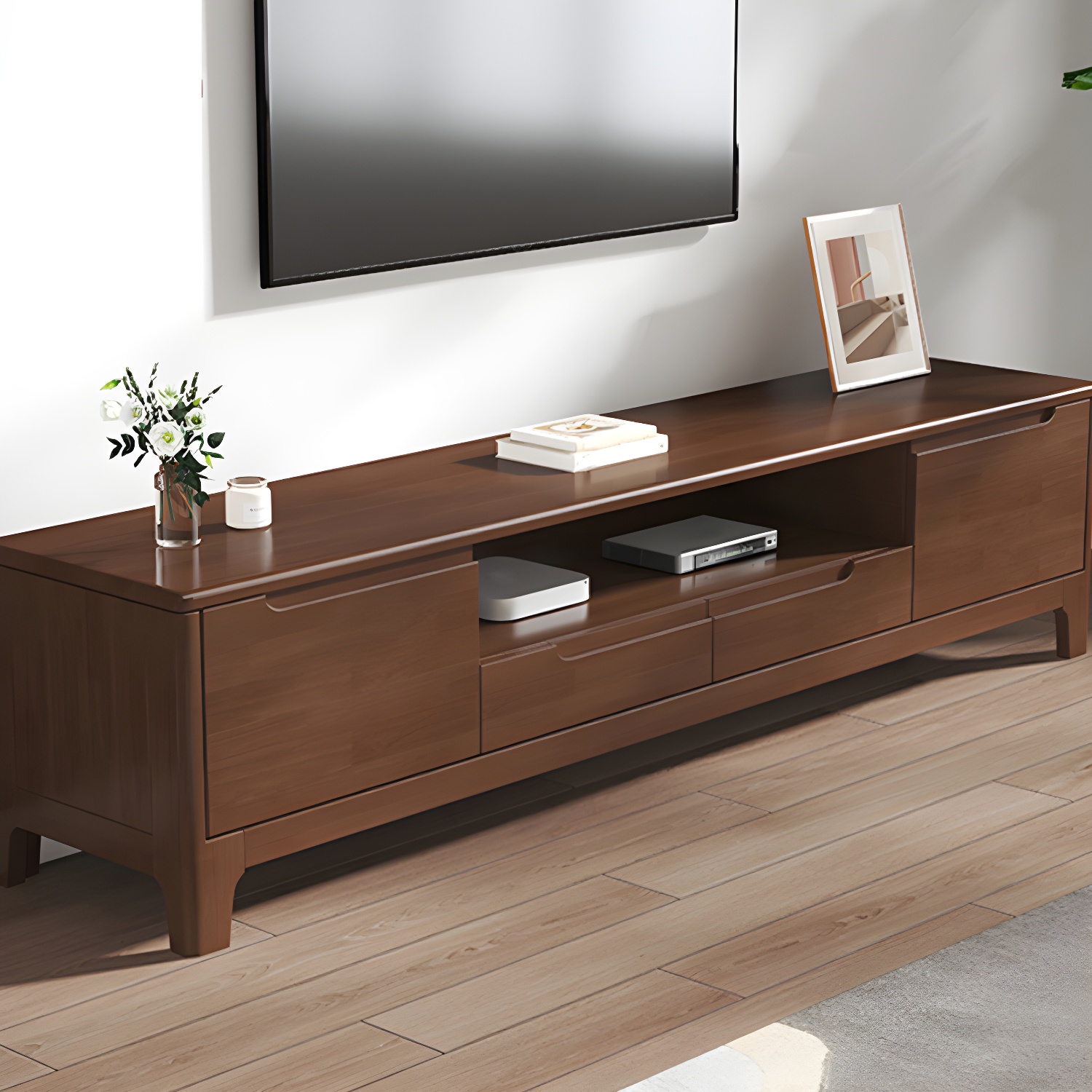 Scandinavian TV Media Stand Solid Wood TV Media Console with Drawers - image 7