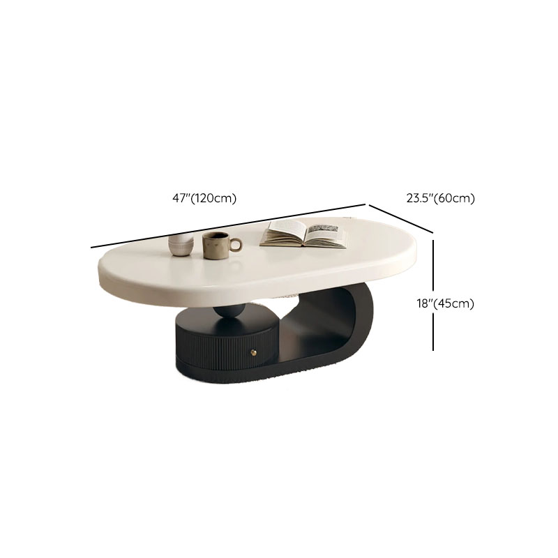 Minimalist Oval Wooden Coffee Table with 1 Shelf and White Top - image 15