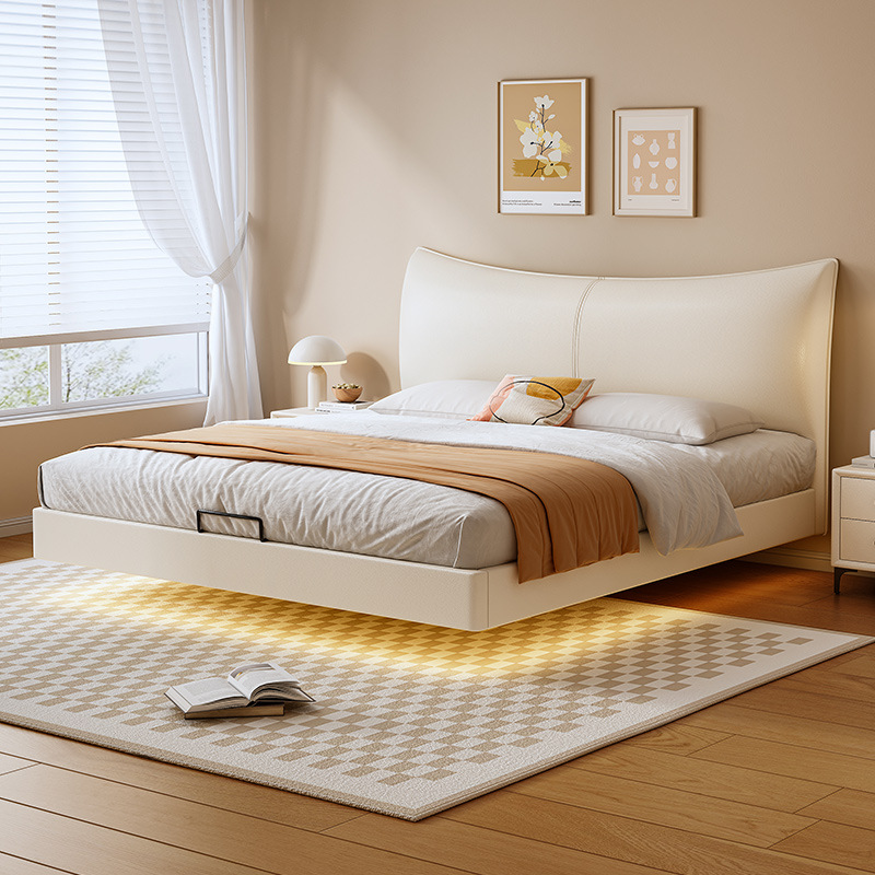 White Contemporary Solid Color Floating Bed with Lumber Slats for Bedroom - image 3