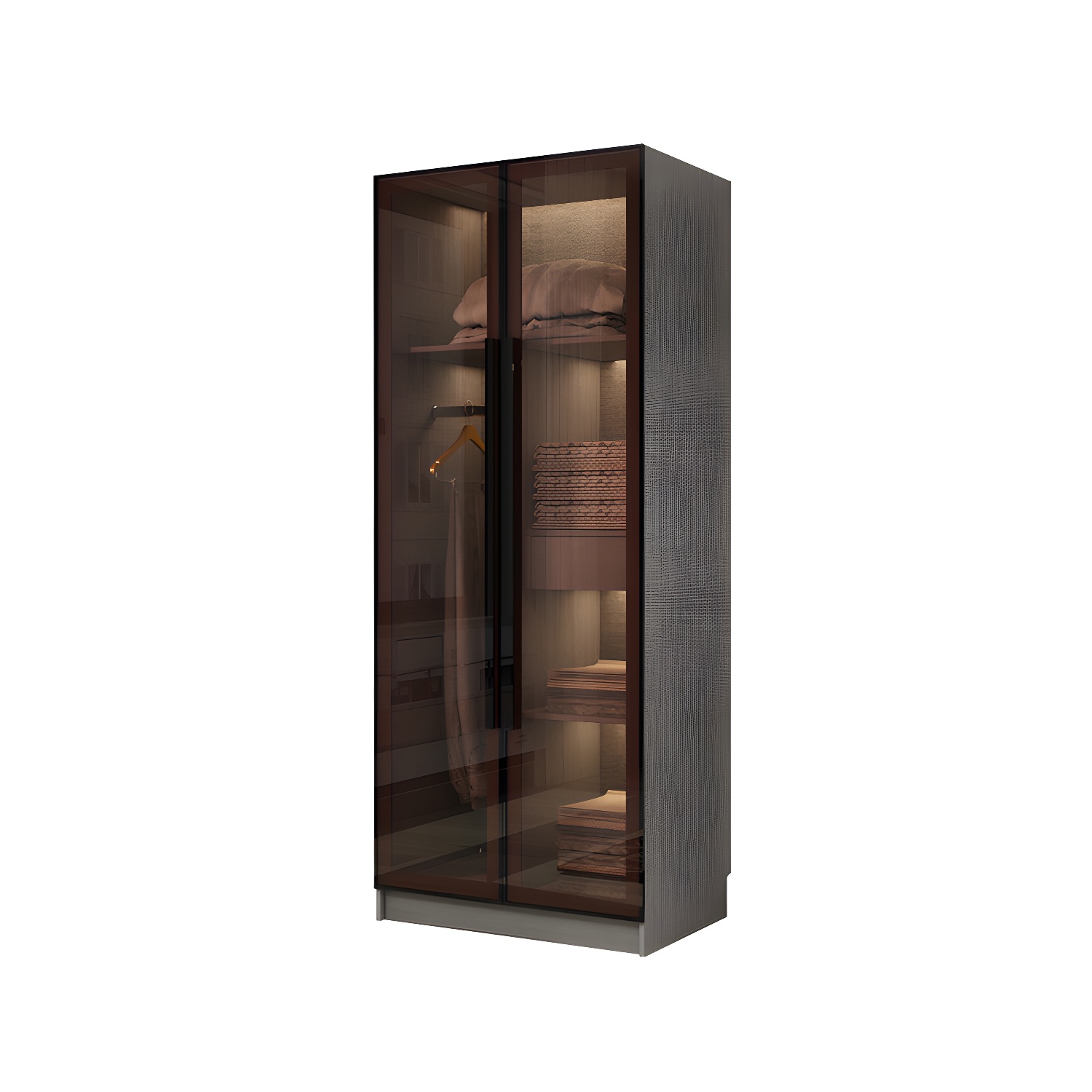 Modern Glass Hinged Doors Wardrobe Armoire Wood Frame Wardrobe with Shelves without Light - image 5
