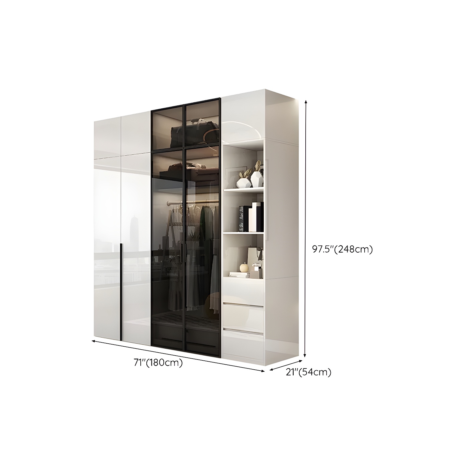 Sleek White Wood Wardrobe Armoire with Soft Close Drawers and Shelves - image 36