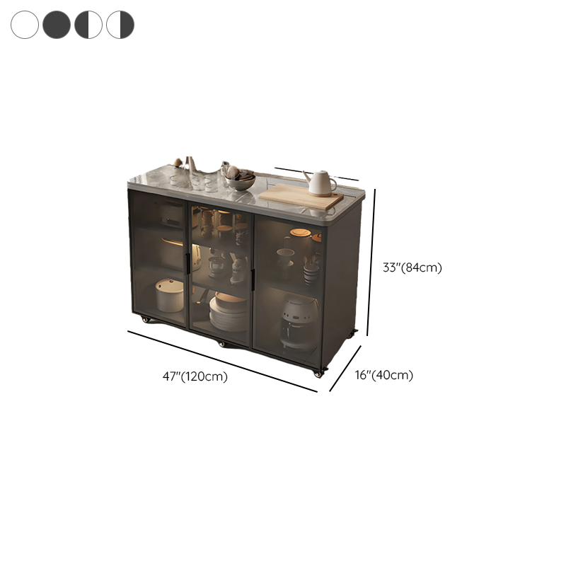 Trendy Sideboard on Caster Wheels with Narrow Stone Countertop, Glazed Door, Adjustable Shelving, and Lighting System - image 14