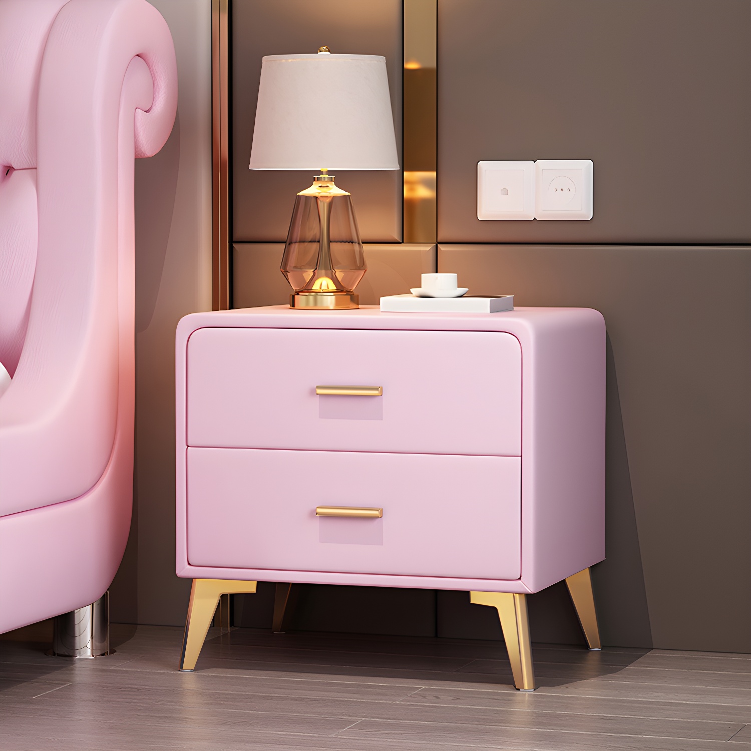 Faux Leather Modern Nightstand with Drawer Storage - Small Size, 2 Drawers - image 10