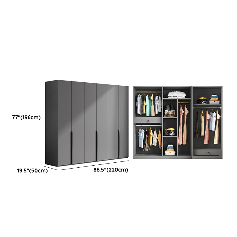 Contemporary Grey Wood Storage Wardrobe with Clothing Rod and Black Handles - image 15