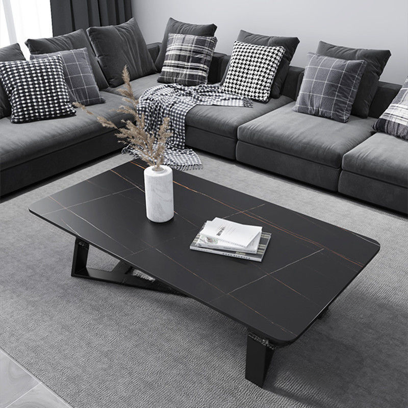 Funky Square Sintered Stone Coffee Table with X Base, Scratch-immune, and Single Set