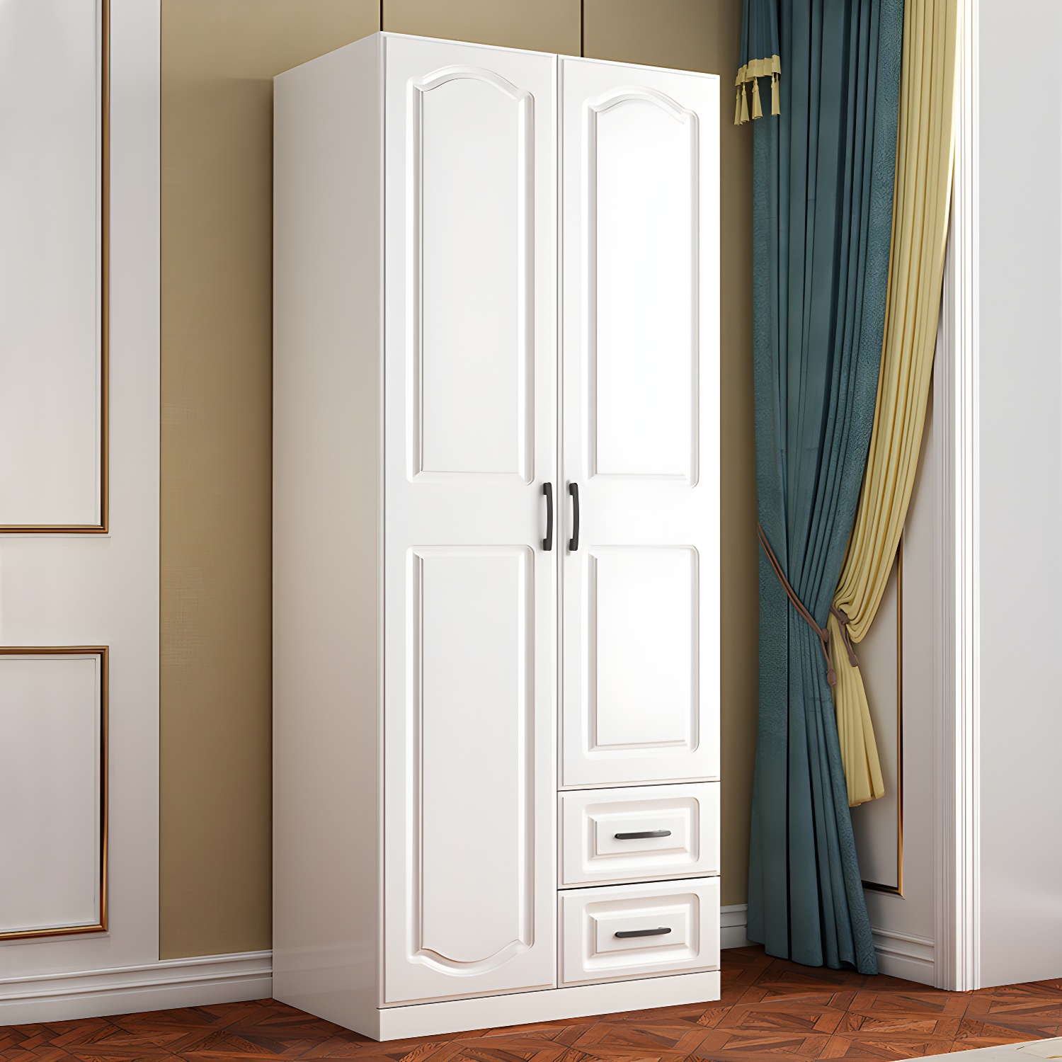 White Wardrobe Closet with Drawer French Country Wardrobe Cabinet