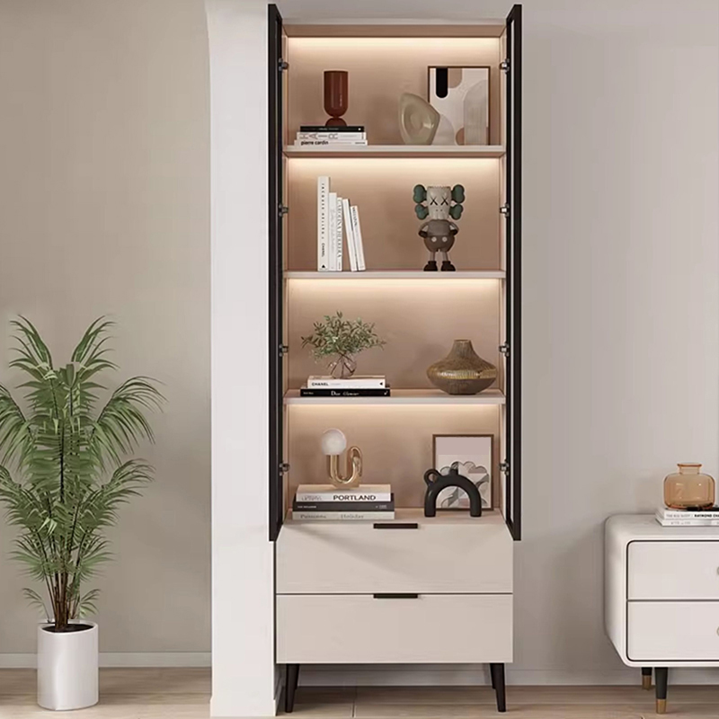 Simple Rectangular Damp-proof Accent Cabinet with Closet, Glazed Door, Chalk/Sand Top, and Soft Close Drawer - image 4